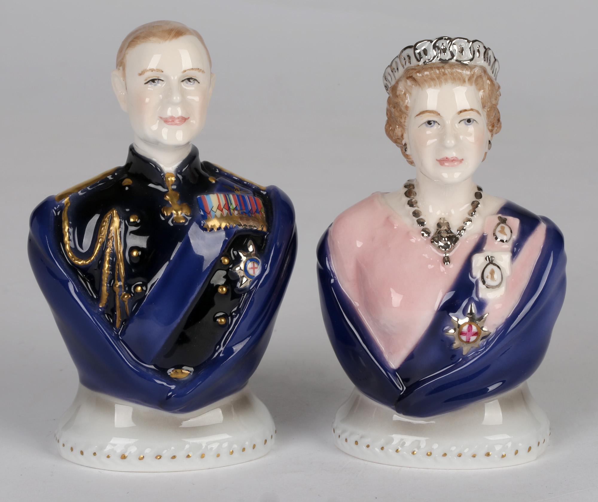 English Royal Worcester Porcelain Queen Elizabeth & Duke of Edinburgh Busts