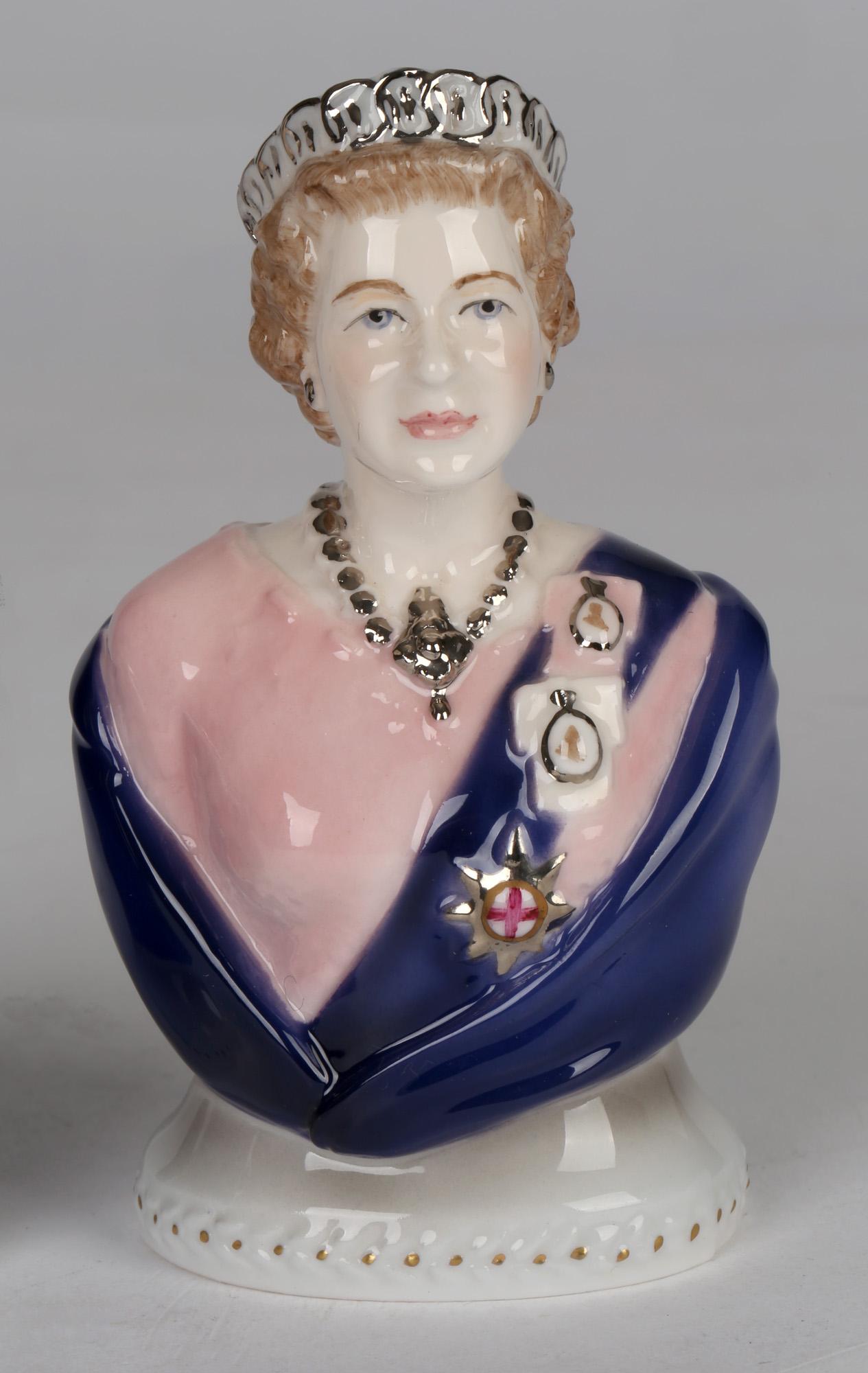 Hand-Painted Royal Worcester Porcelain Queen Elizabeth & Duke of Edinburgh Busts