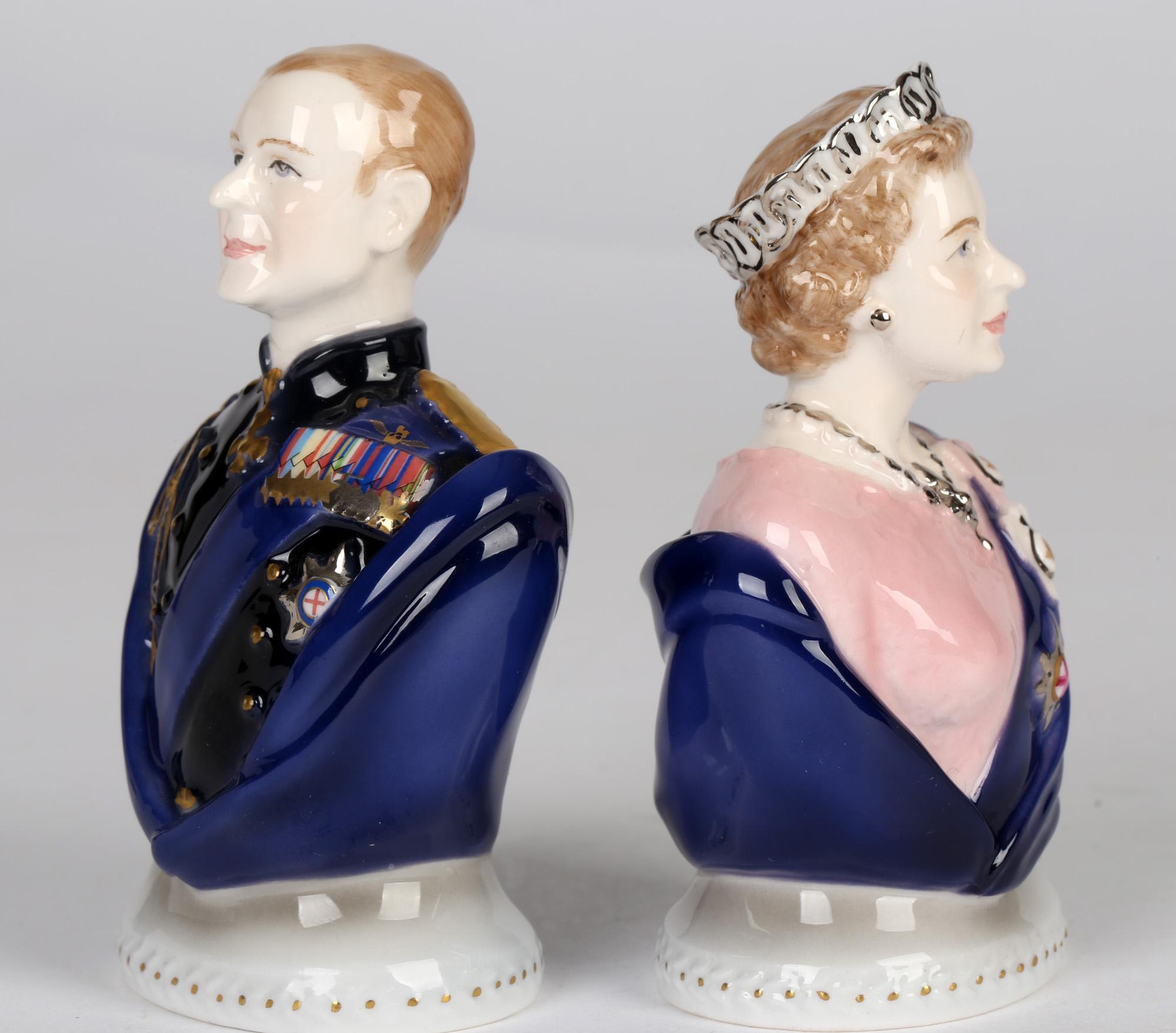 Contemporary Royal Worcester Porcelain Queen Elizabeth & Duke of Edinburgh Busts