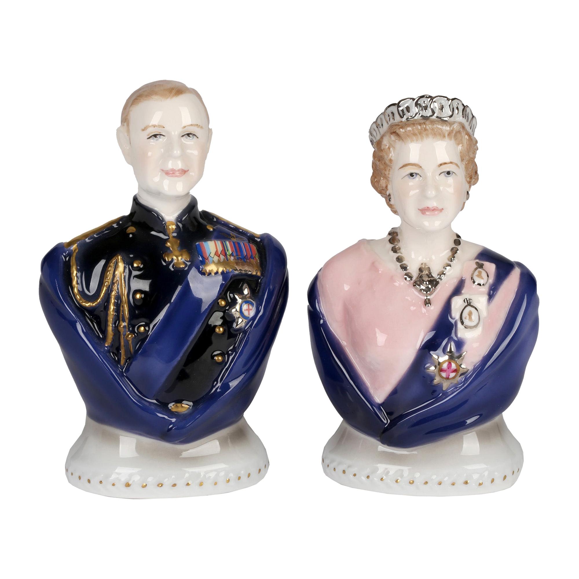 Royal Worcester Porcelain Queen Elizabeth & Duke of Edinburgh Busts