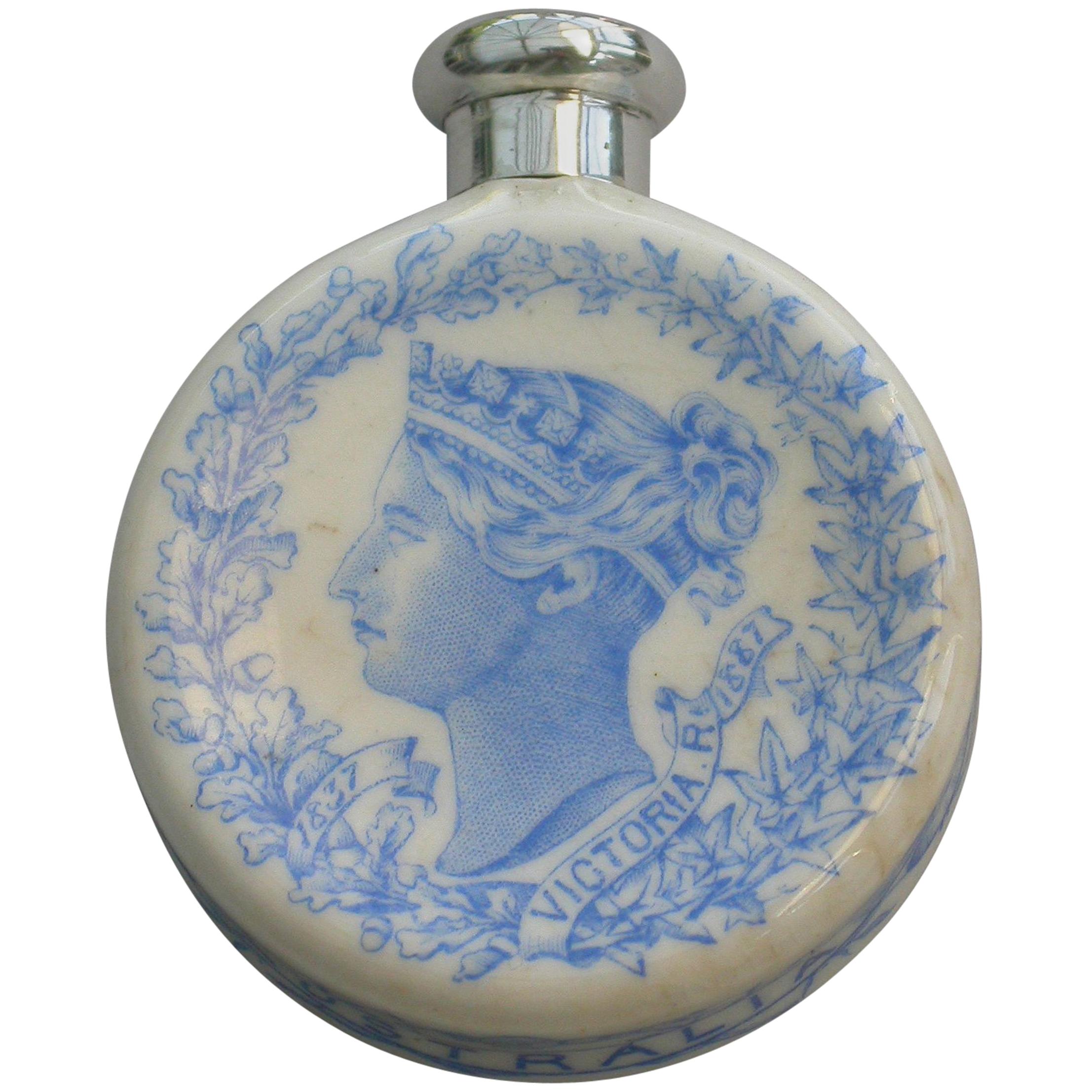 Royal Worcester Porcelain 
Silver Queen Victoria
s Golden Jubilee Scent Bottle For Sale