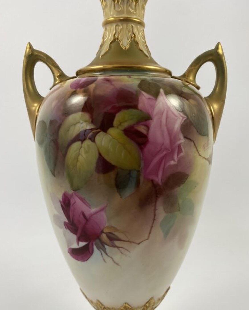 Early 20th Century Royal Worcester Porcelain Vase and Cover, Roses, Jack Southall, D. 1912