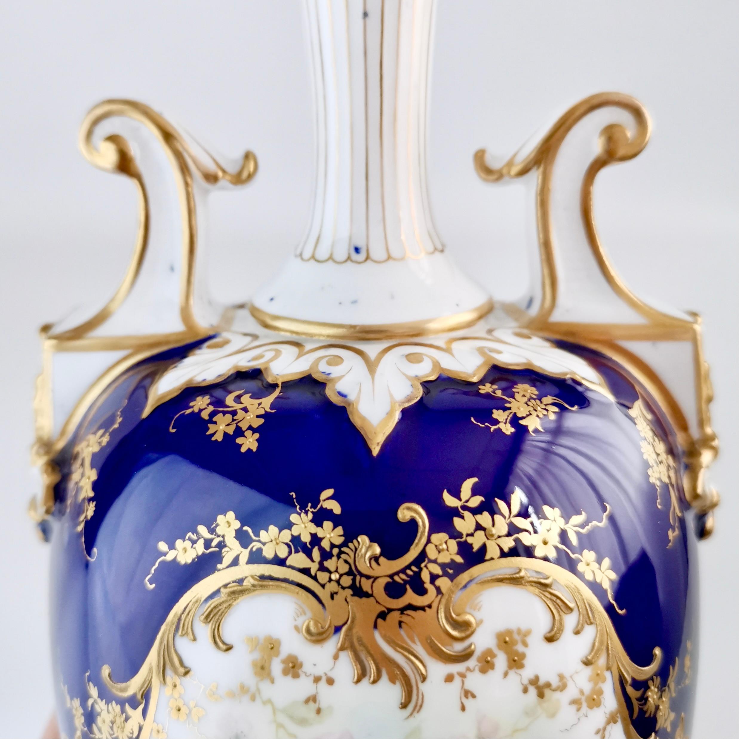 Royal Worcester Porcelain Vase, Cobalt Blue, Fruits by W.Hawkins, Victorian 1901 2