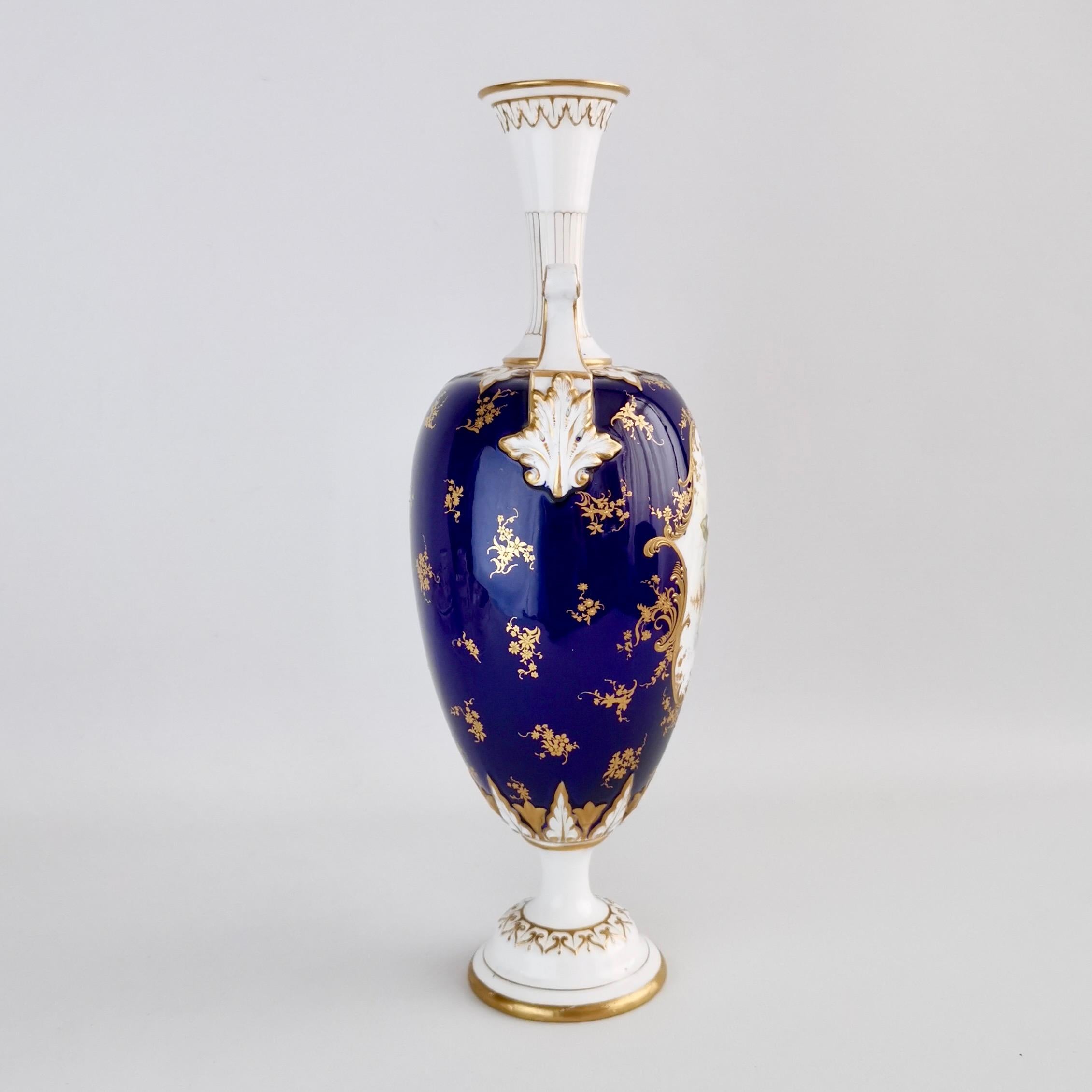 This is a beautiful vase made by Royal Worcester in 1901, painted with fruits and flowers and signed by the famous porcelain artist William Hawkins.

The original Worcester factory was founded in the mid 18th Century and belongs to the group of