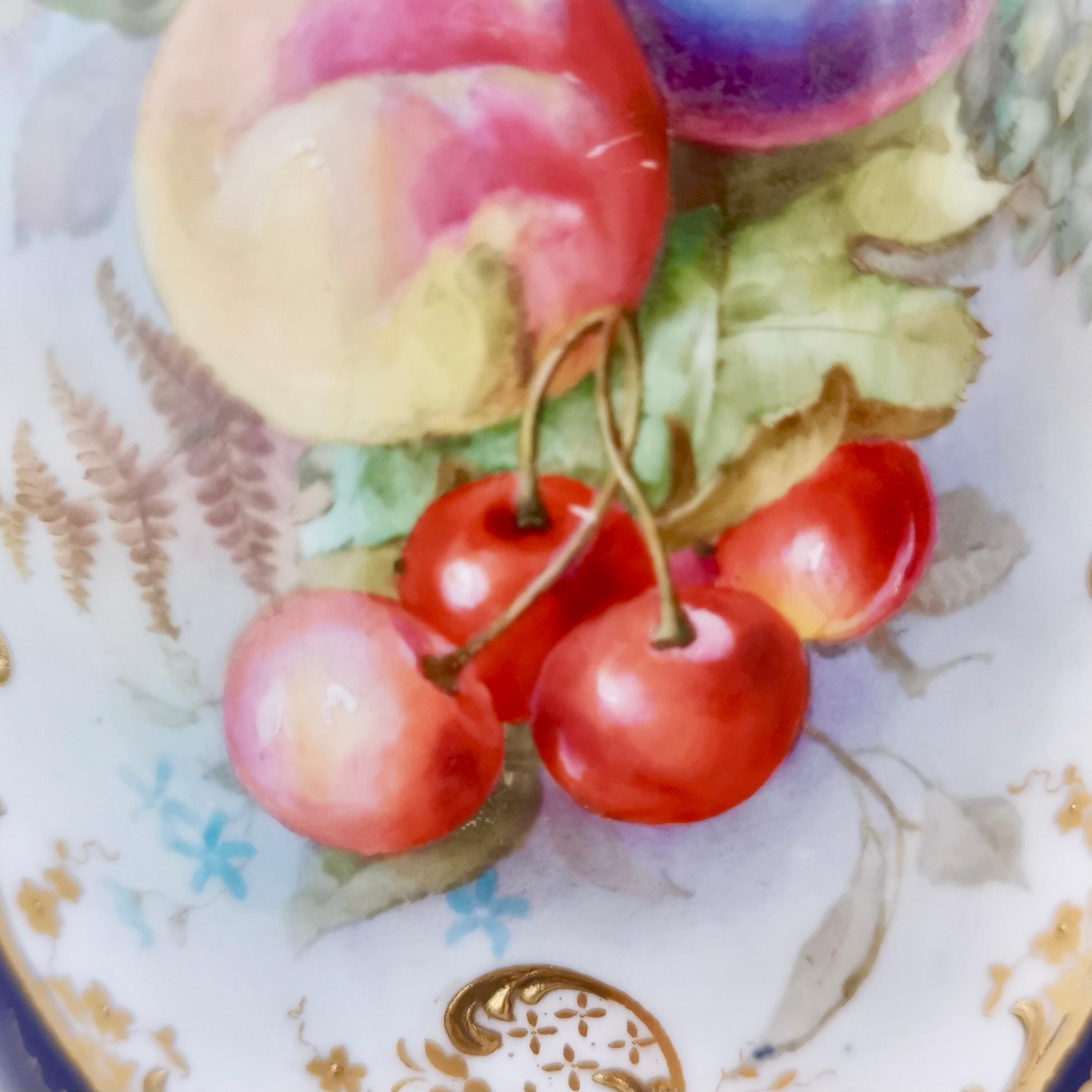 Royal Worcester Porcelain Vase, Cobalt Blue, Fruits by W.Hawkins, Victorian 1901 In Good Condition In London, GB