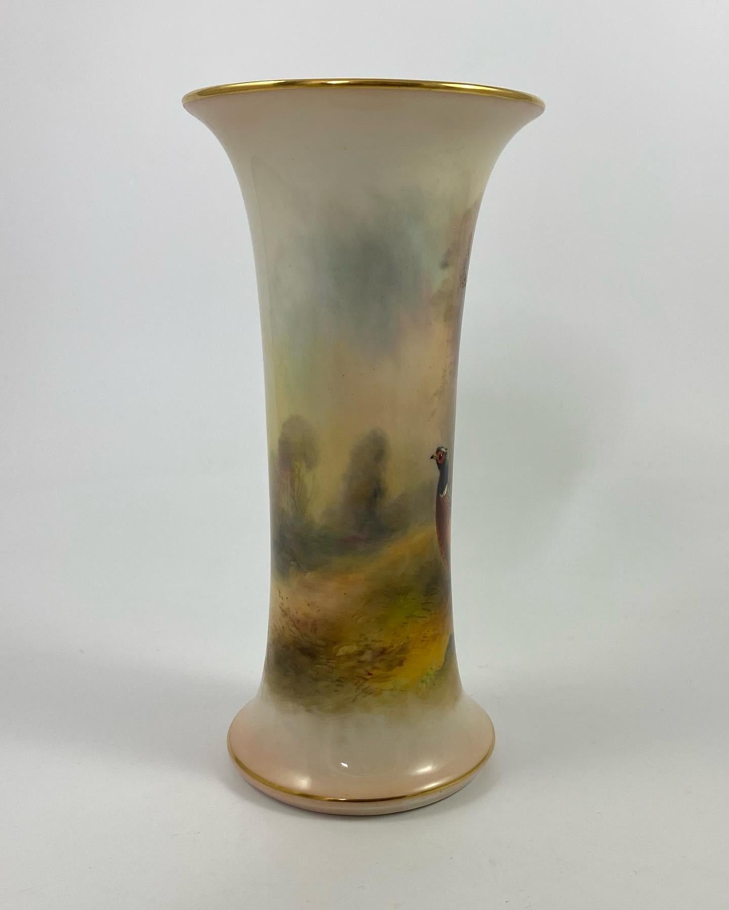 Victorian Royal Worcester Porcelain Vase, Pheasants, James Stinton, D. 1934
