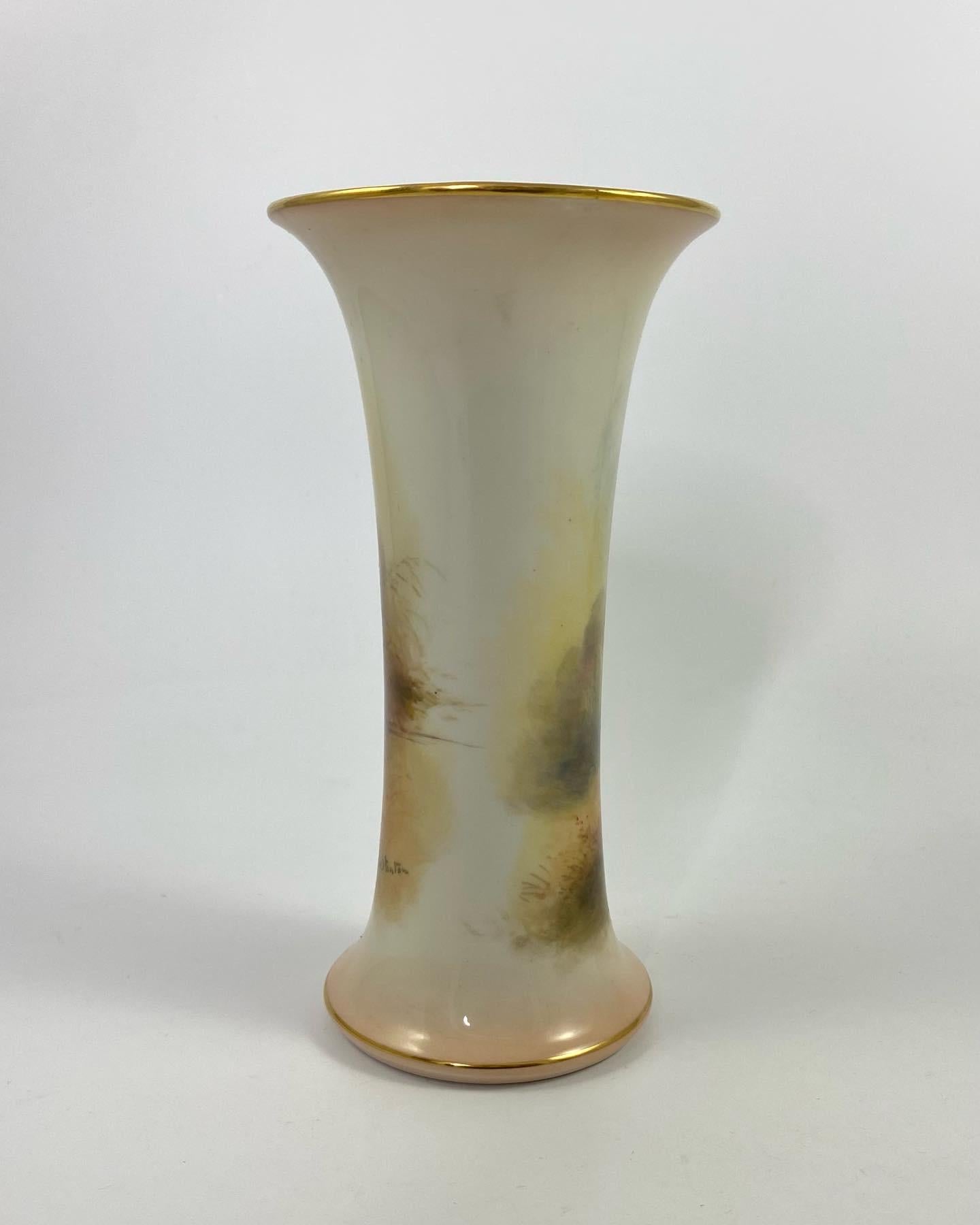English Royal Worcester Porcelain Vase, Pheasants, James Stinton, D. 1934