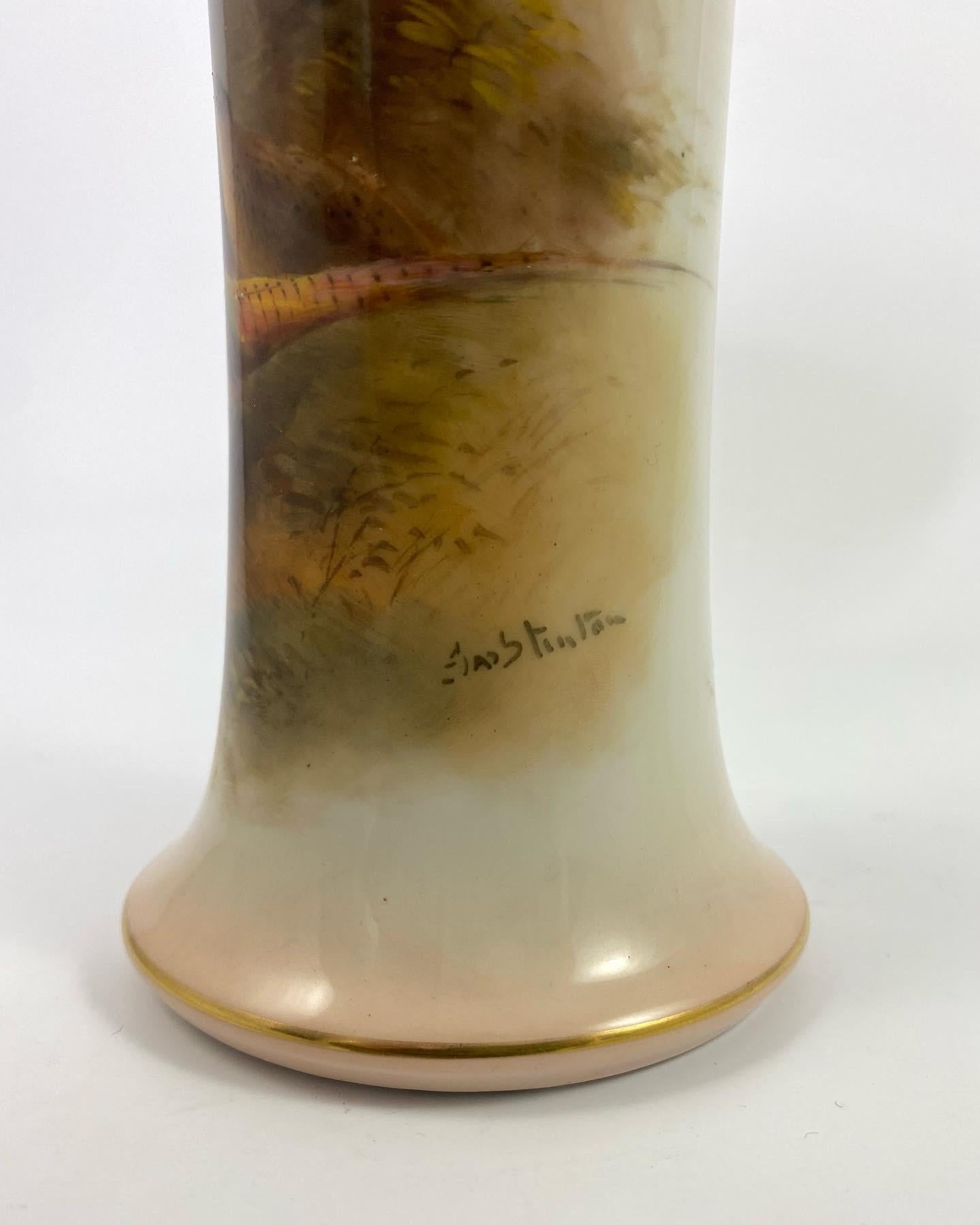 Royal Worcester Porcelain Vase, Pheasants, James Stinton, D. 1934 In Excellent Condition In Gargrave, North Yorkshire