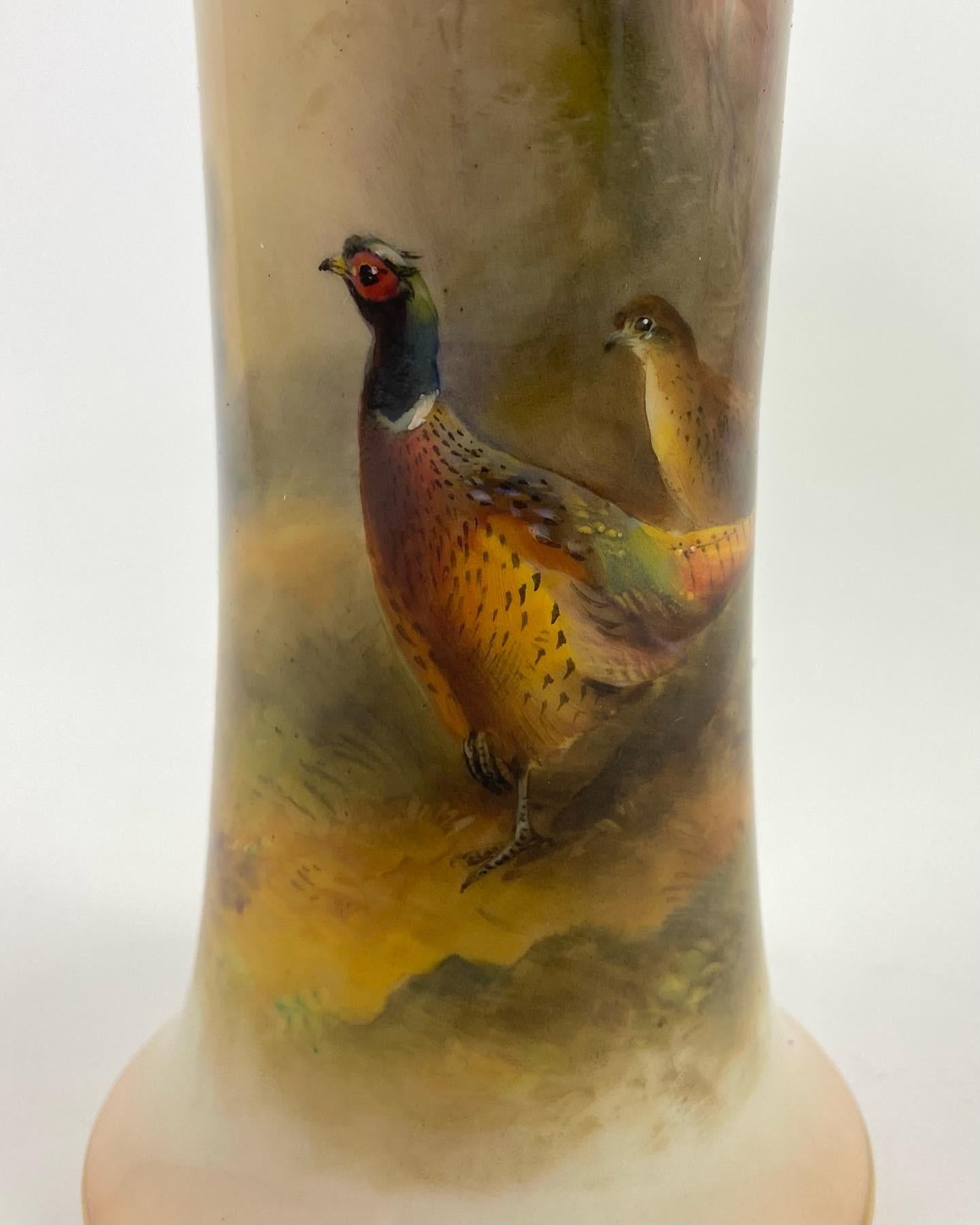 Mid-20th Century Royal Worcester Porcelain Vase, Pheasants, James Stinton, D. 1934