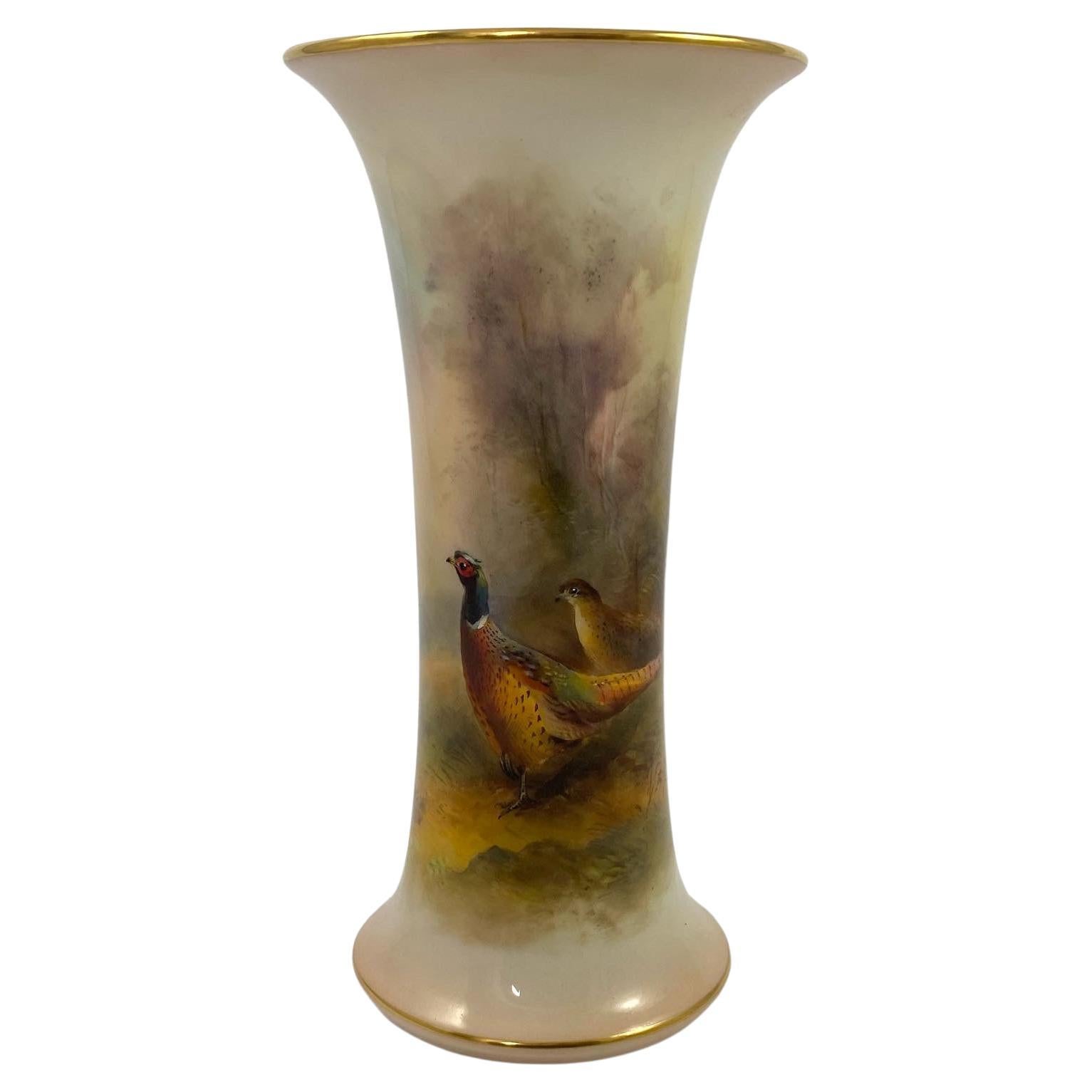 Royal Worcester Porcelain Vase, Pheasants, James Stinton, D. 1934