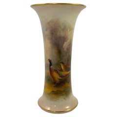 Vintage Royal Worcester Porcelain Vase, Pheasants, James Stinton, D. 1934