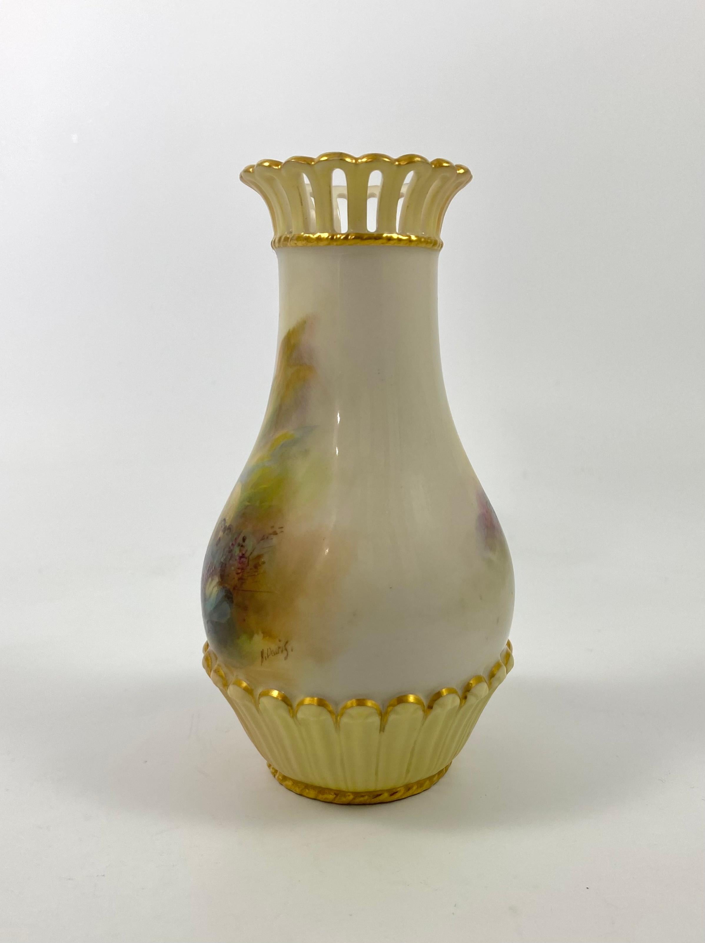 English Royal Worcester Porcelain Vase, Sheep, Harry Davis, Dated 1909