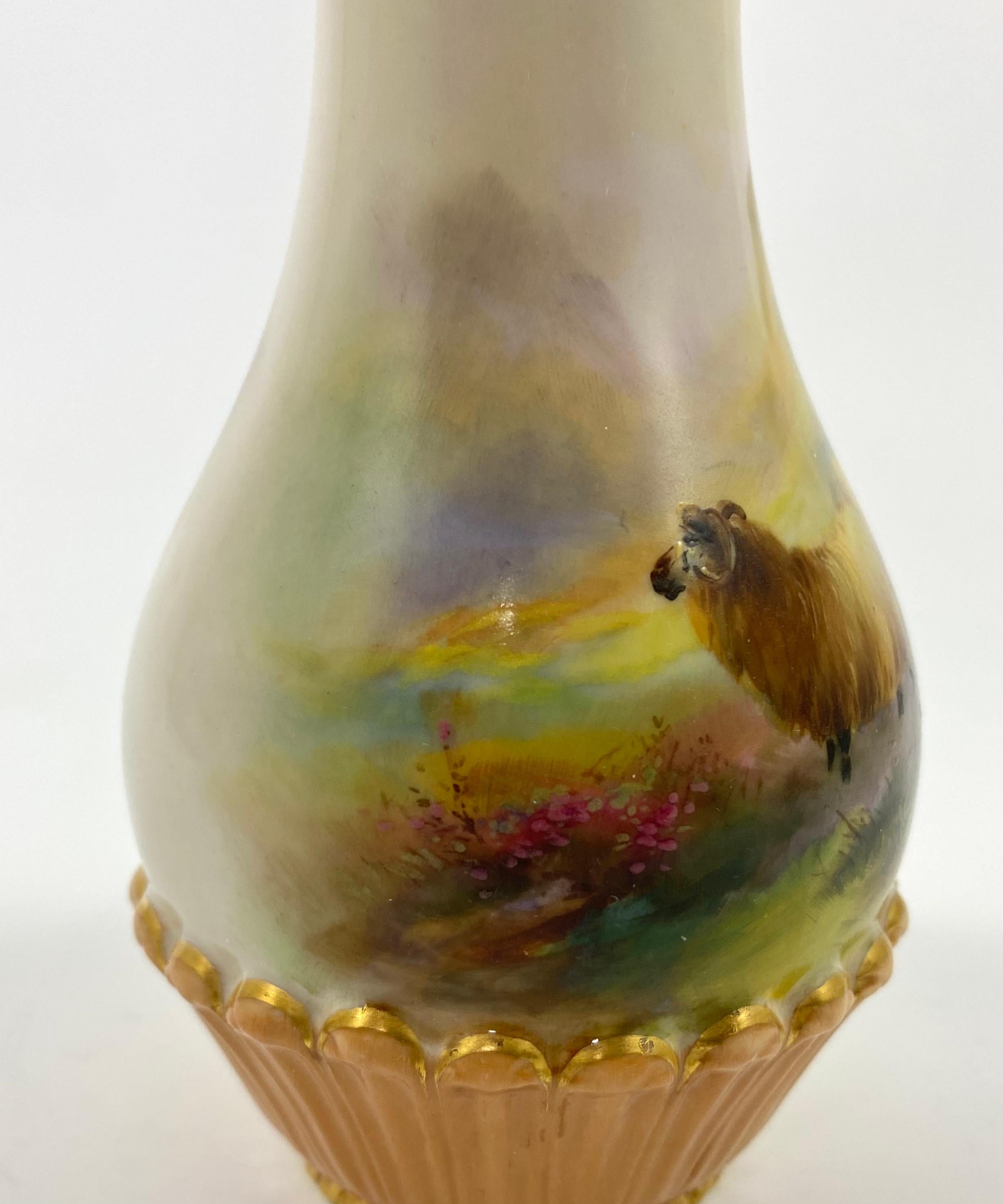 Royal Worcester Porcelain Vase, Sheep, Harry Davis, Dated 1909 In Excellent Condition In Gargrave, North Yorkshire