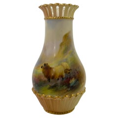 Royal Worcester Porcelain Vase, Sheep, Harry Davis, Dated 1909