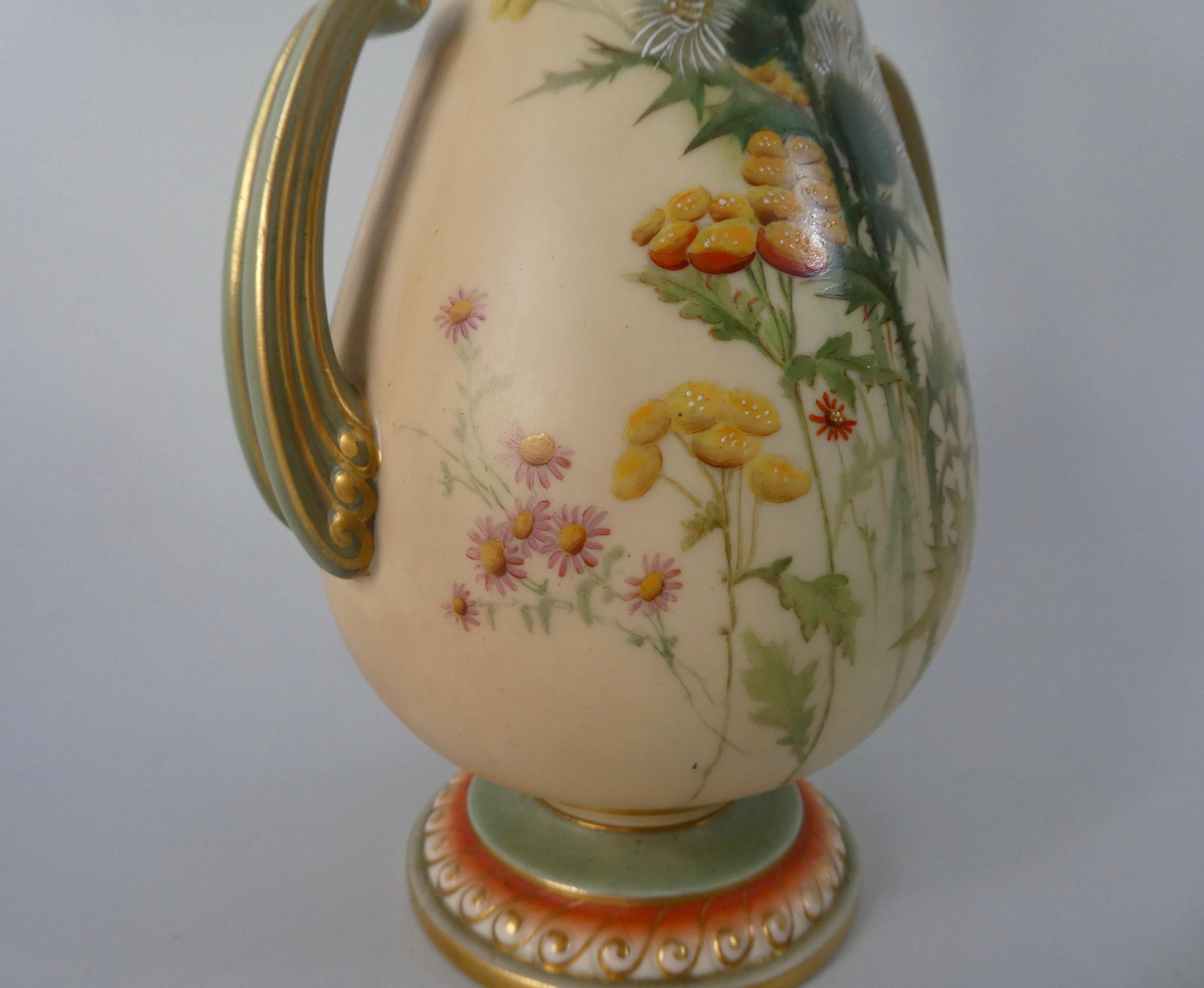 Late Victorian Royal Worcester Porcelain Vase, Thistle Decoration, Dated 1901