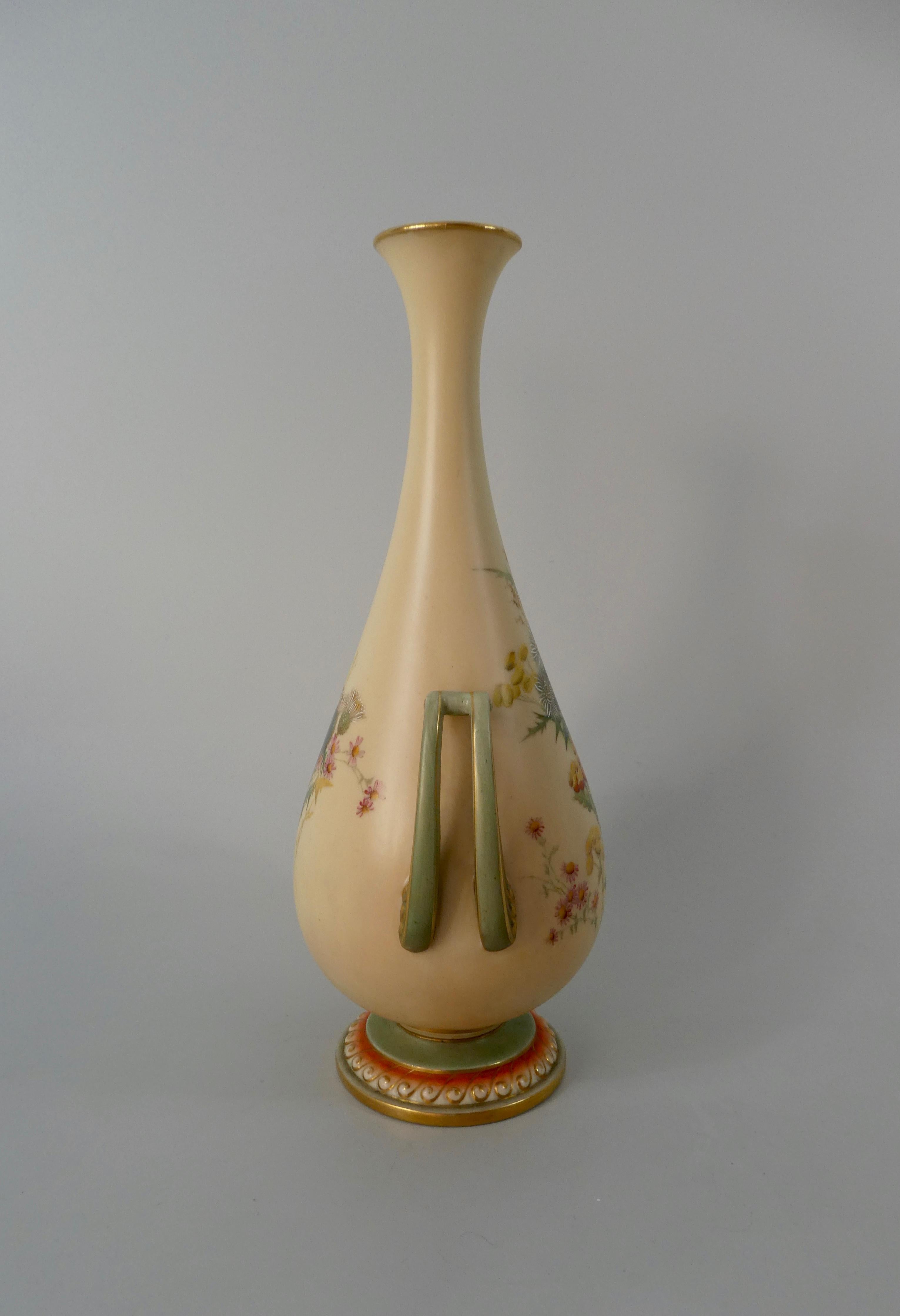English Royal Worcester Porcelain Vase, Thistle Decoration, Dated 1901