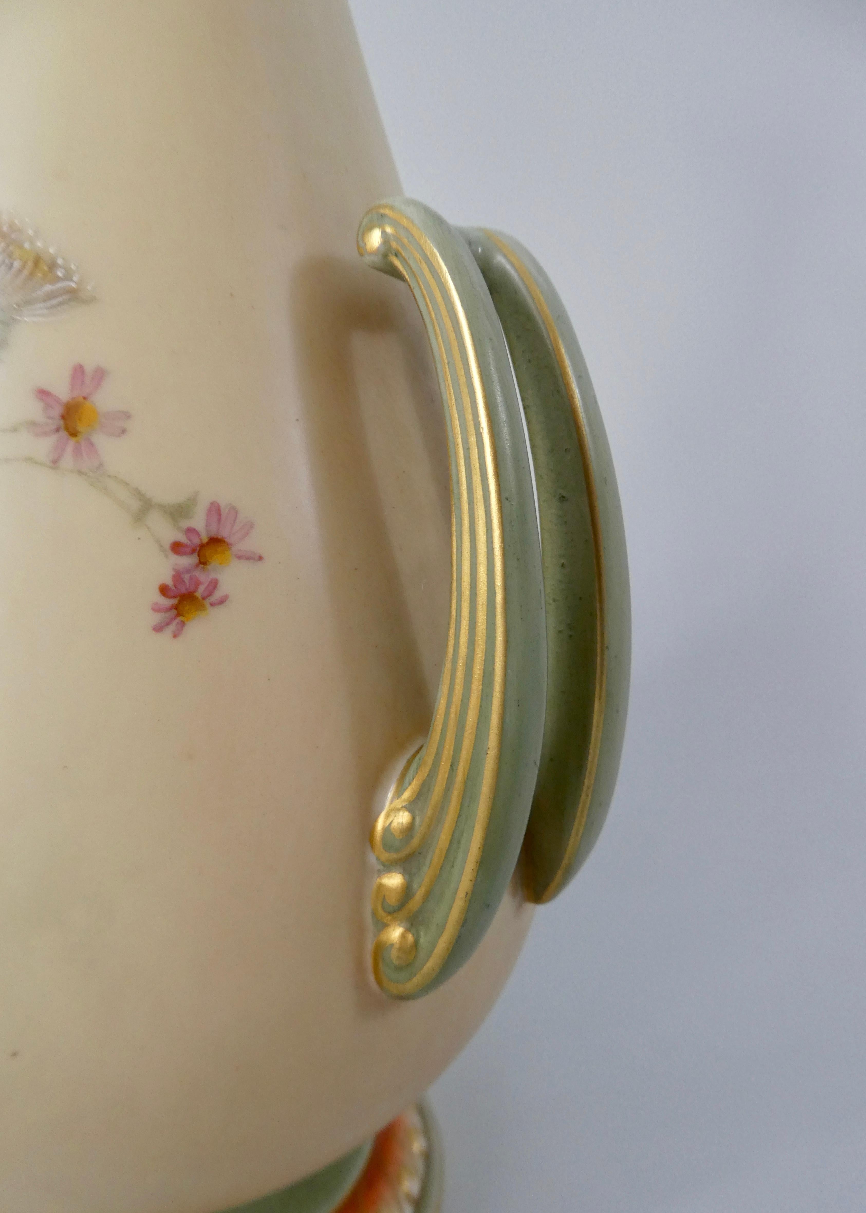 Fired Royal Worcester Porcelain Vase, Thistle Decoration, Dated 1901