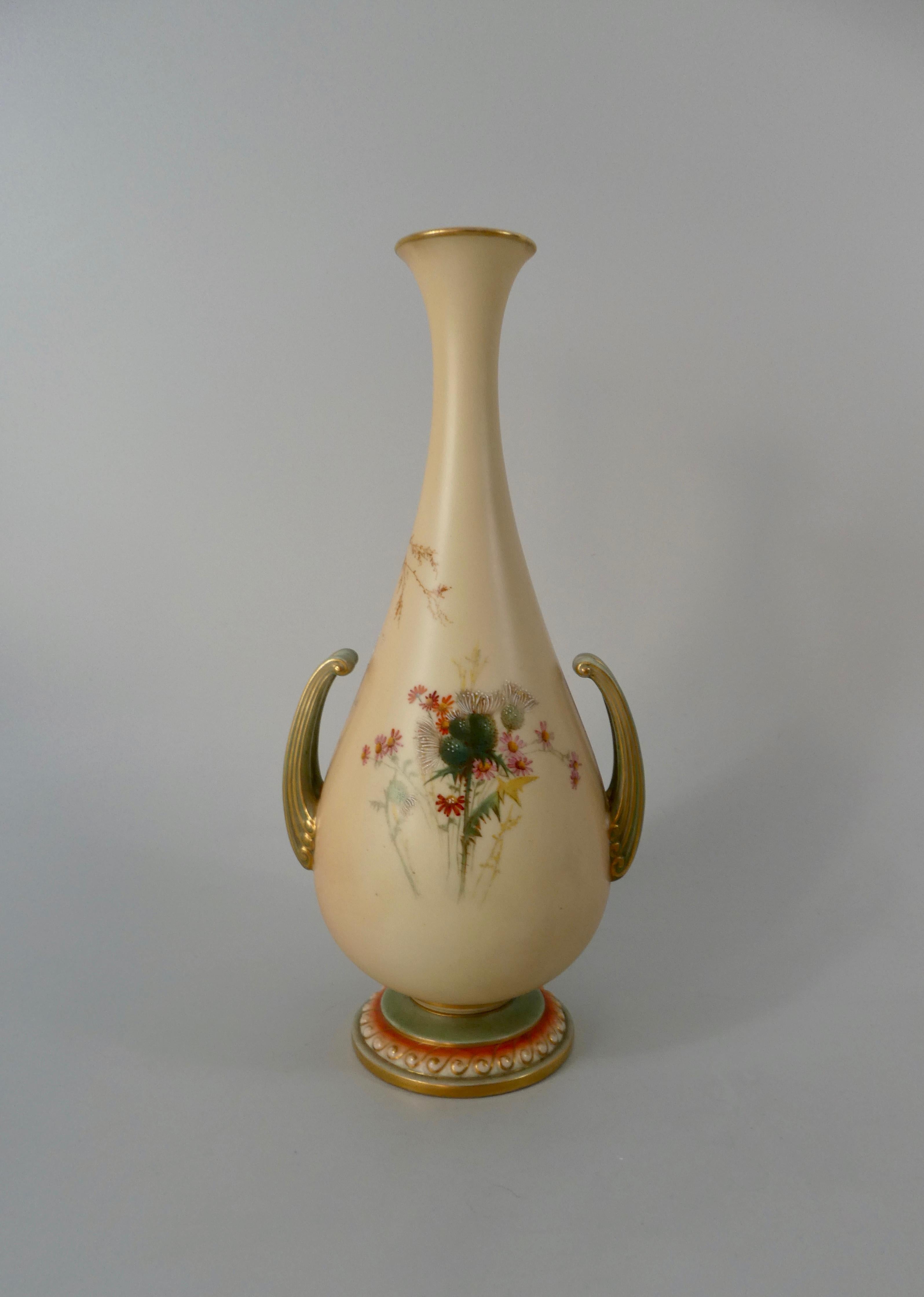Royal Worcester Porcelain Vase, Thistle Decoration, Dated 1901 In Good Condition In Gargrave, North Yorkshire