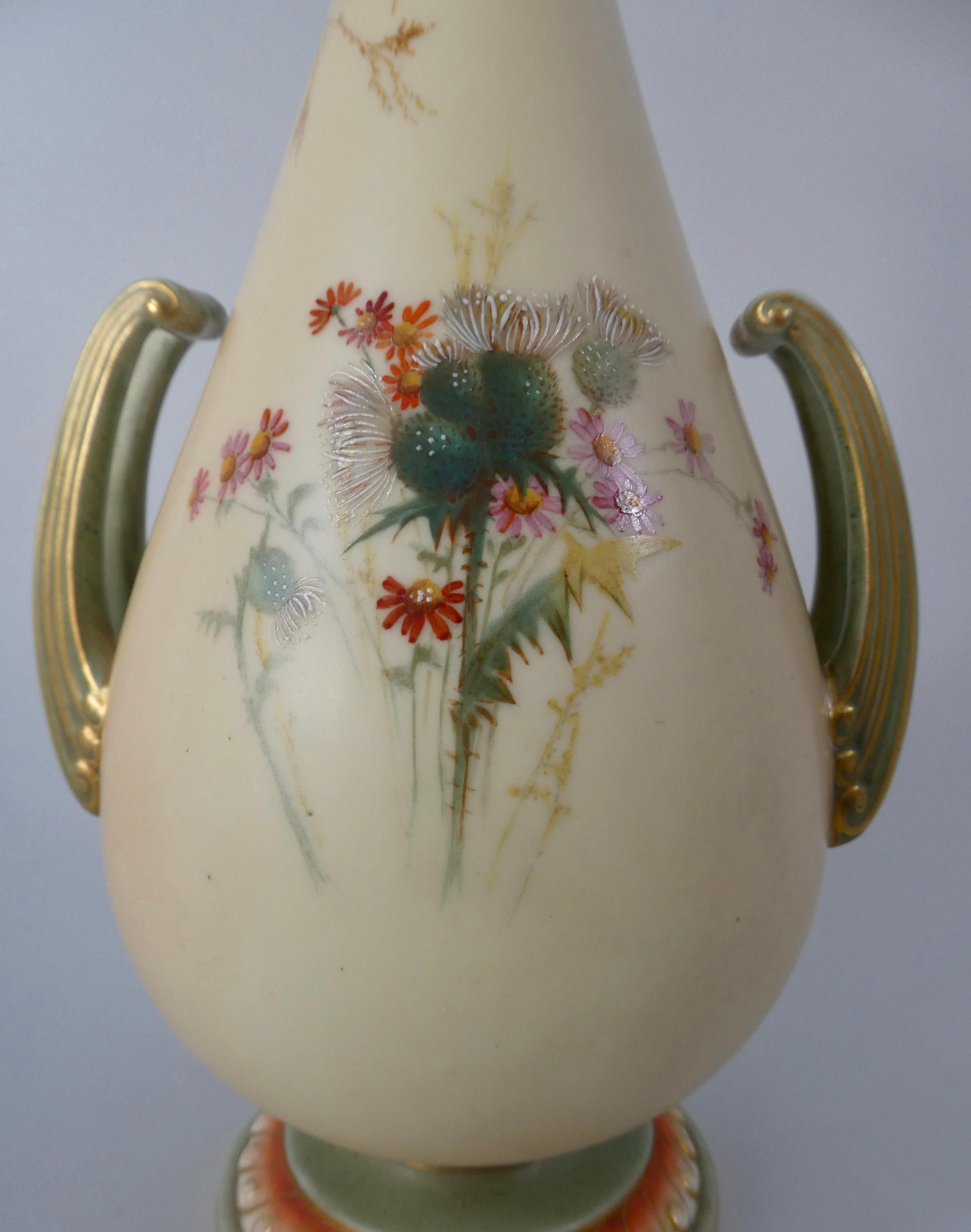 Early 20th Century Royal Worcester Porcelain Vase, Thistle Decoration, Dated 1901