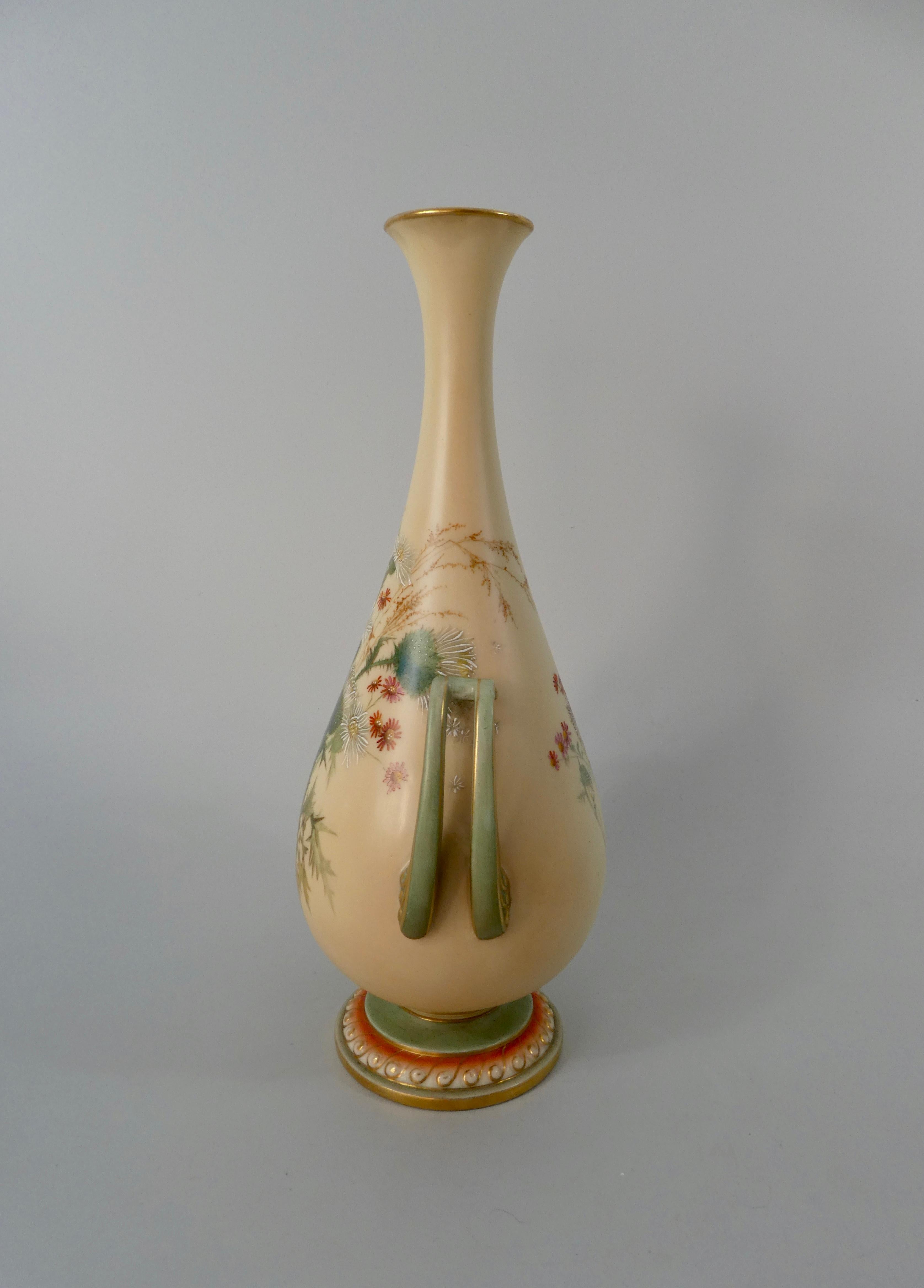 Royal Worcester Porcelain Vase, Thistle Decoration, Dated 1901 2