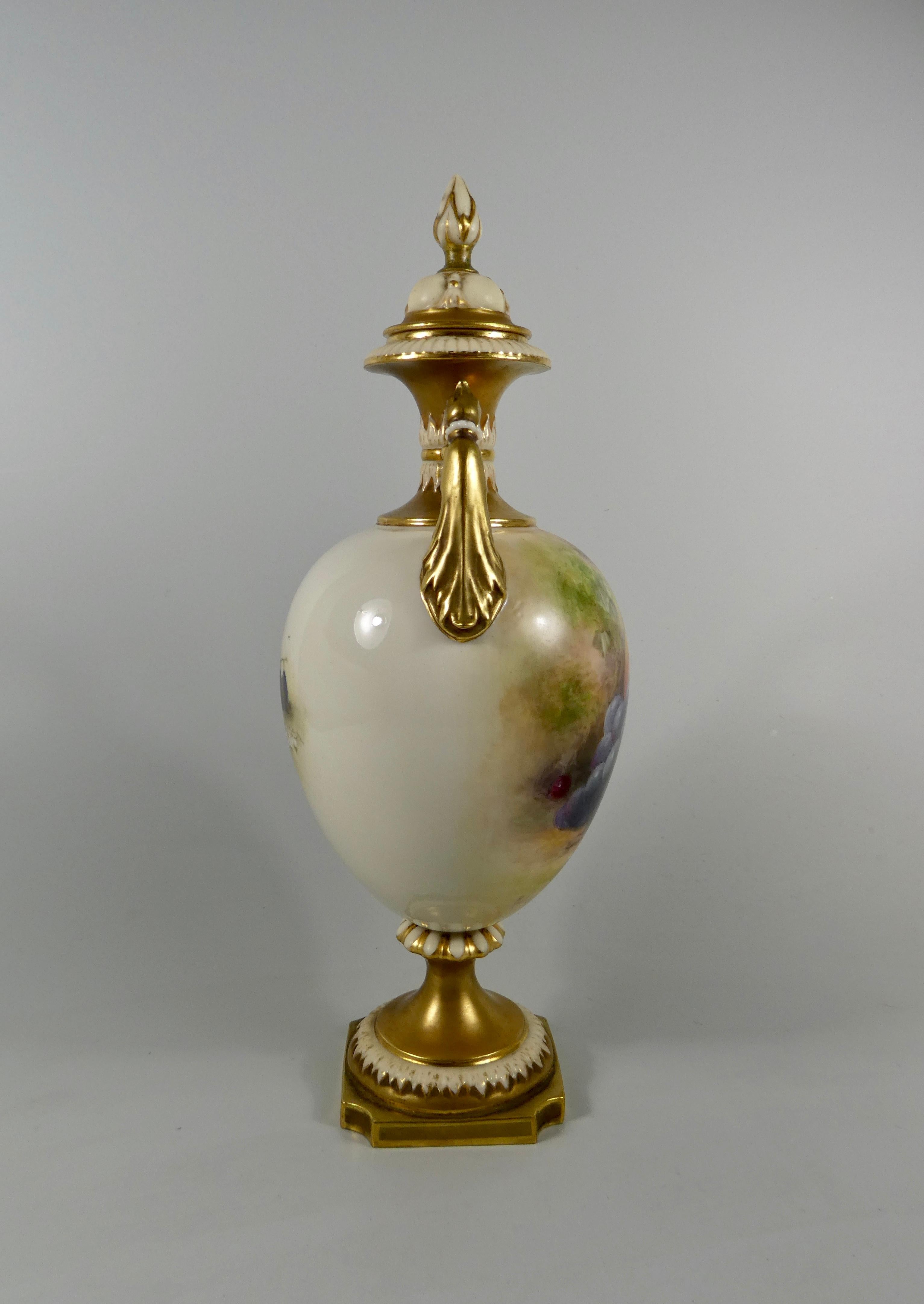 English Royal Worcester Porcelain Vase, Fruit Painted by William Ricketts, circa 1915