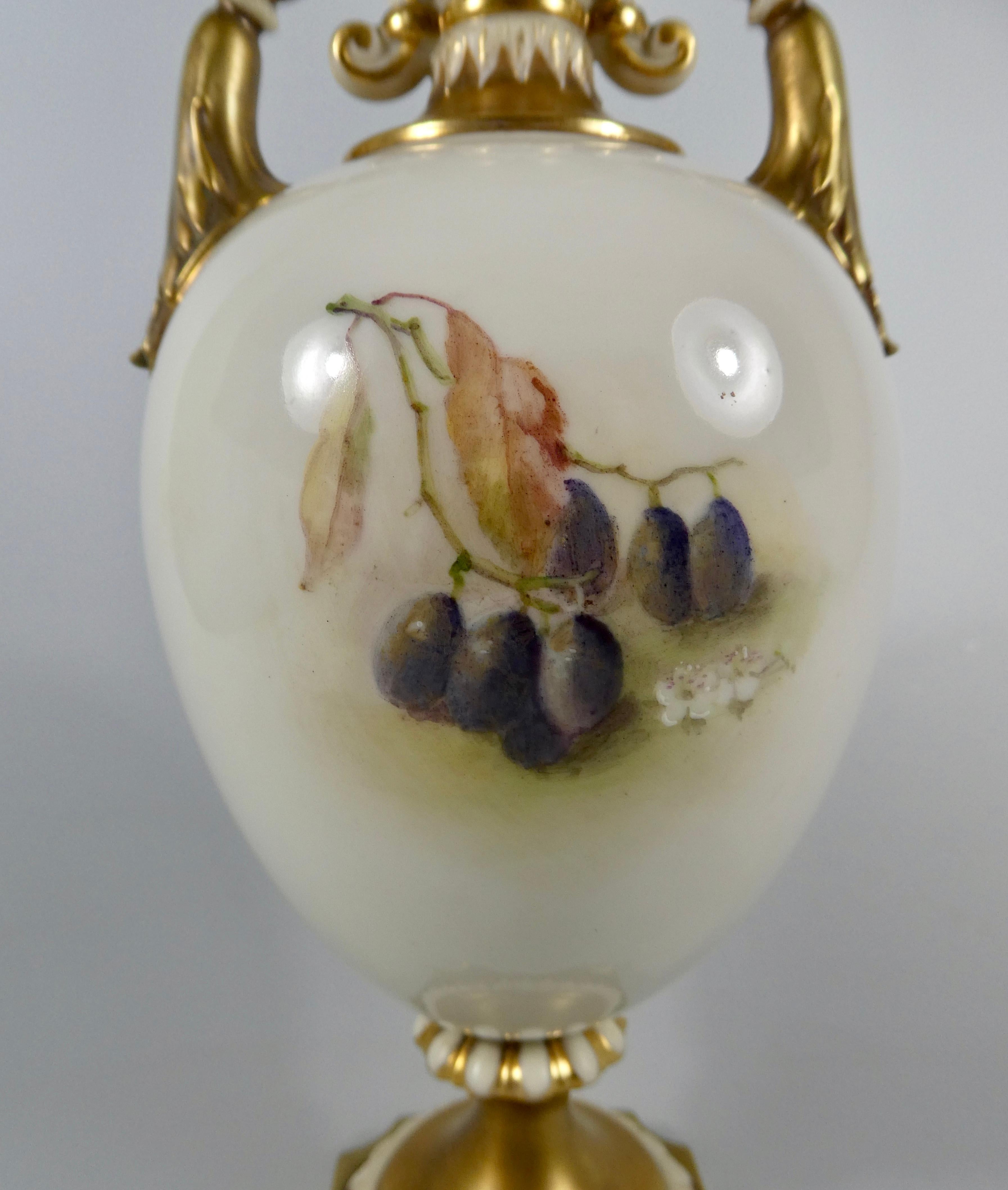 Early 20th Century Royal Worcester Porcelain Vase, Fruit Painted by William Ricketts, circa 1915