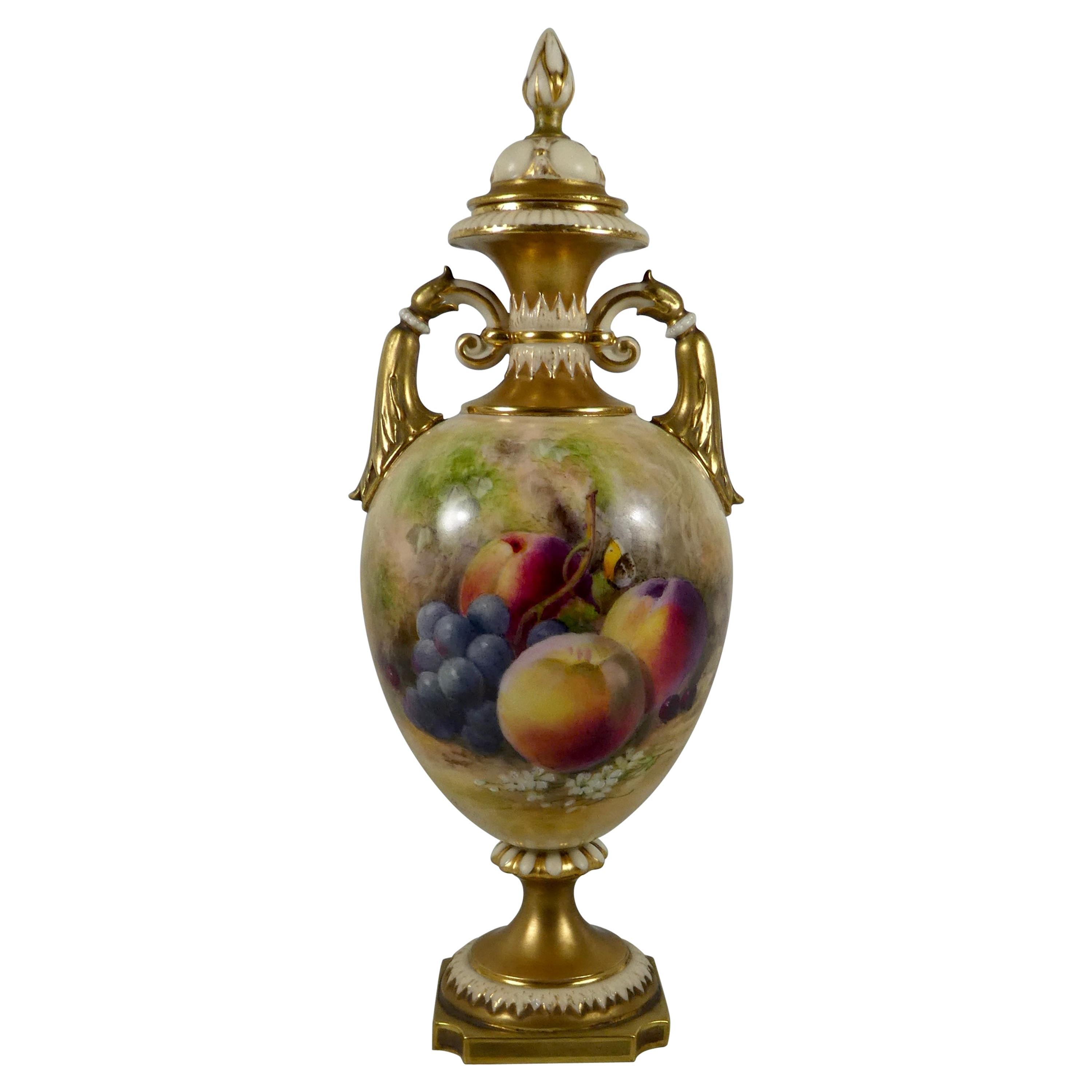 Royal Worcester Porcelain Vase, Fruit Painted by William Ricketts, circa 1915