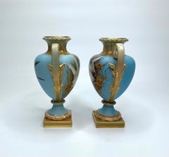Royal Worcester porcelain vases. Swans by Charles Baldwyn, d. 1904.