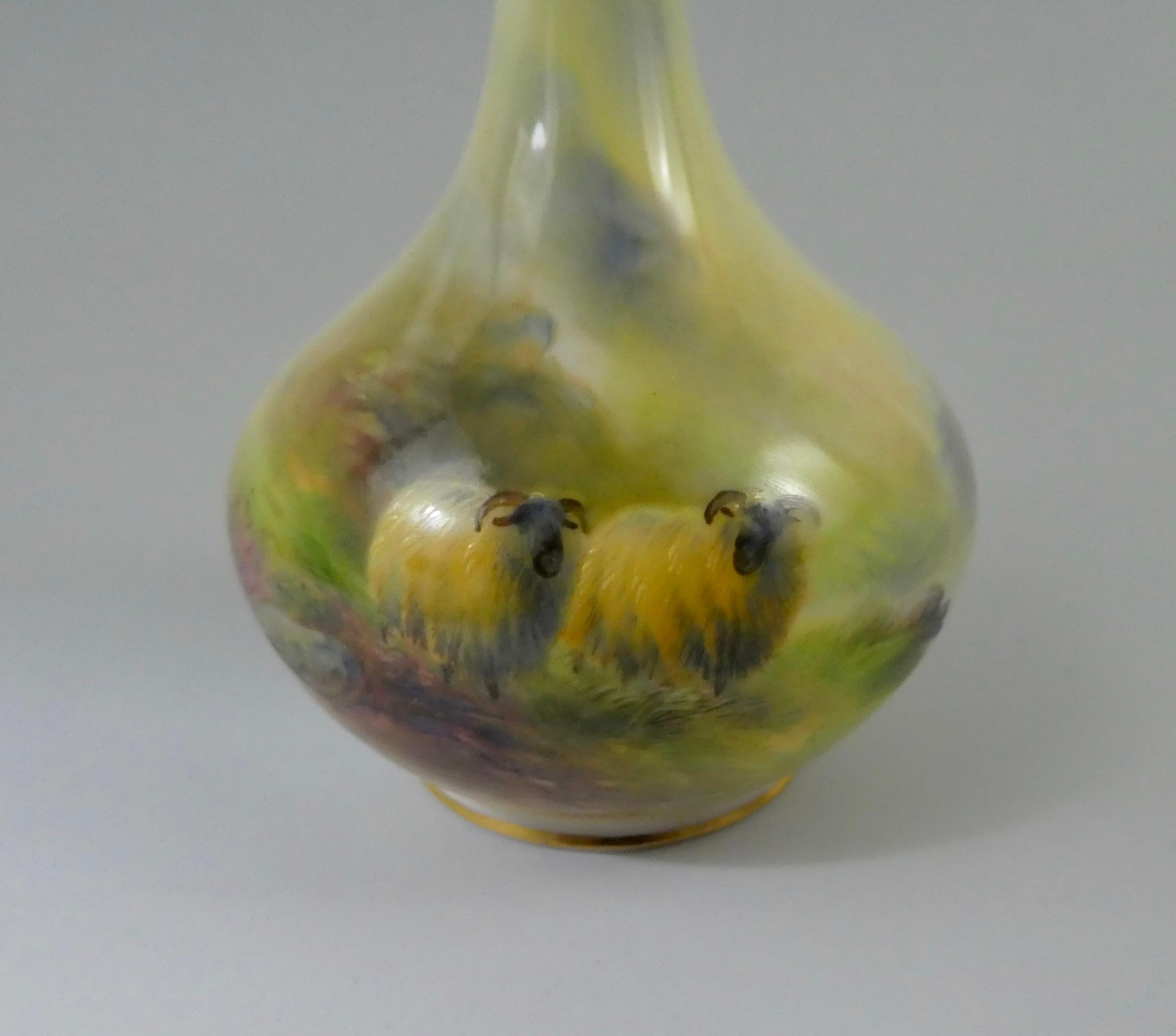 Royal Worcester porcelain vase.Sheep by Harry Davis, dated 1914. 4