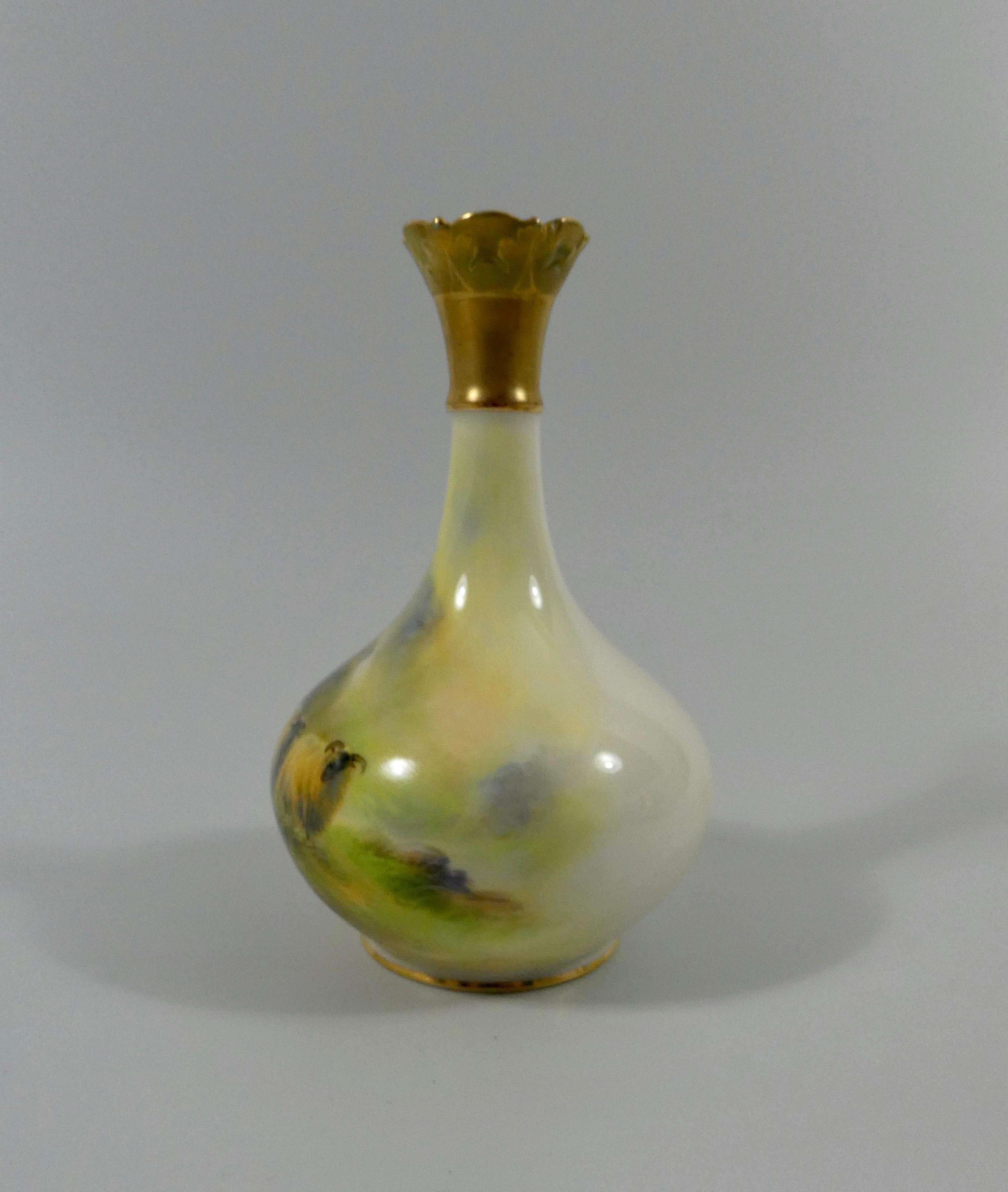Victorian Royal Worcester porcelain vase.Sheep by Harry Davis, dated 1914.