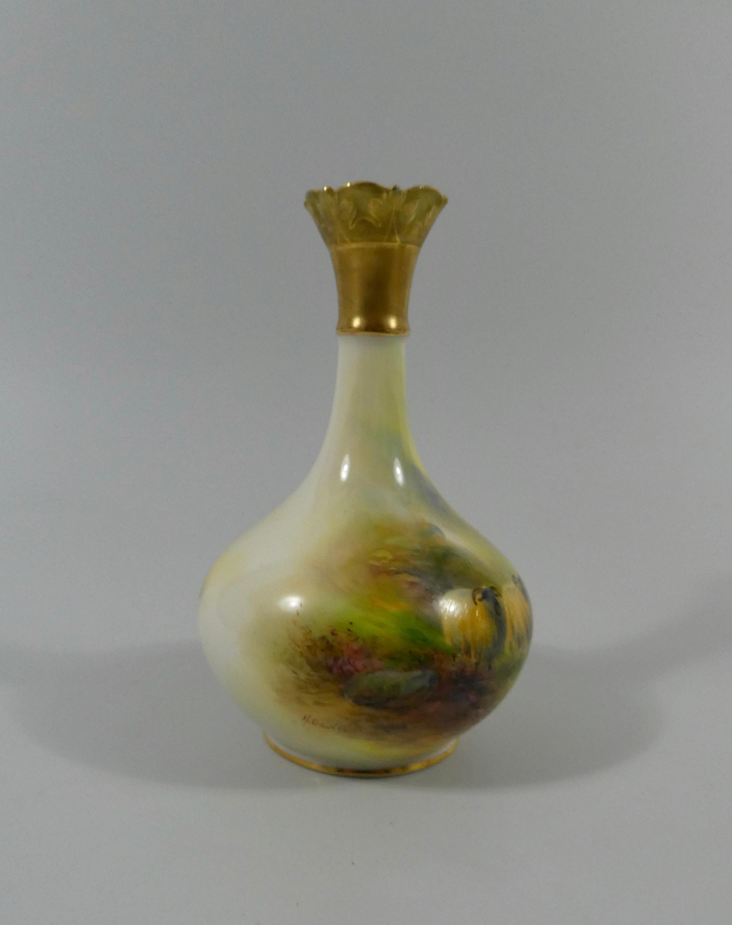 Fired Royal Worcester porcelain vase.Sheep by Harry Davis, dated 1914.