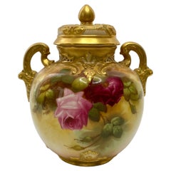 Antique Royal Worcester pot pourri. Roses. F.Harper, c. 1919.