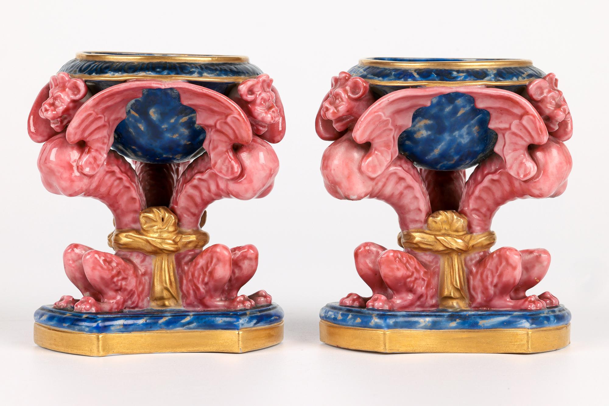 Royal Worcester Raro juego de porcelana Grifo alado Sal de mesa jaspeada en venta 6