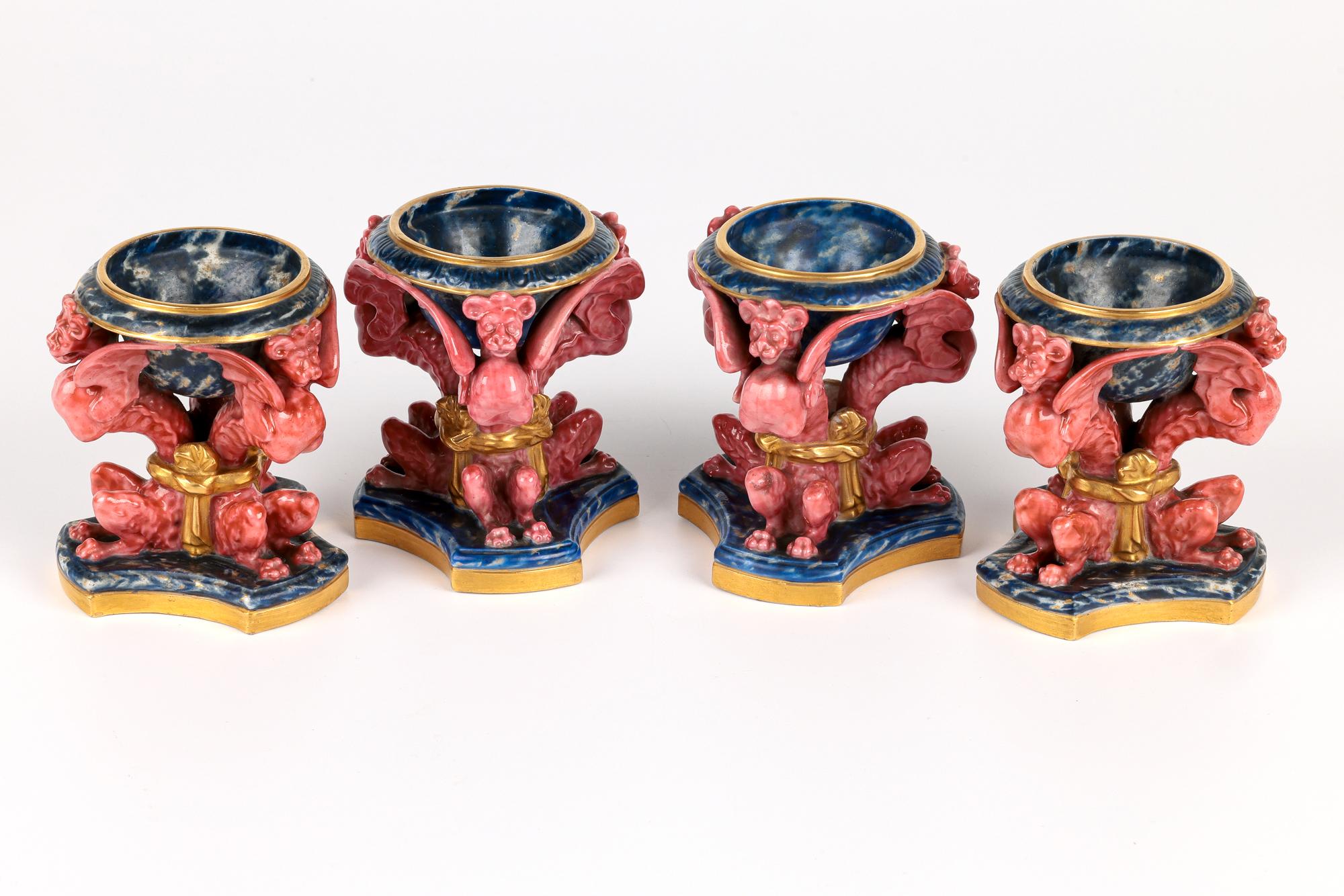Royal Worcester Raro juego de porcelana Grifo alado Sal de mesa jaspeada en venta 12
