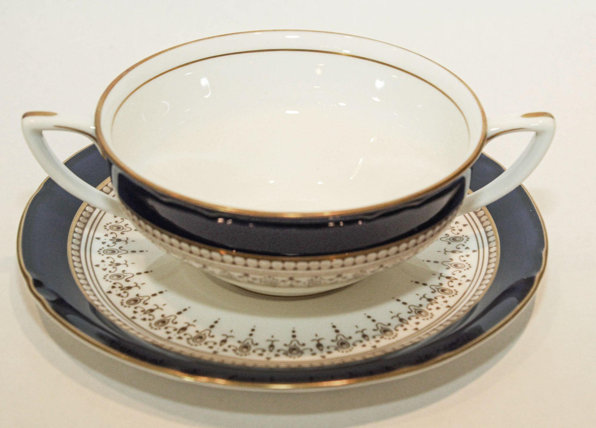 Royal Worcester Juego de 83 Piezas de Vajilla de Hueso Azul Regencia Inglaterra en venta 8