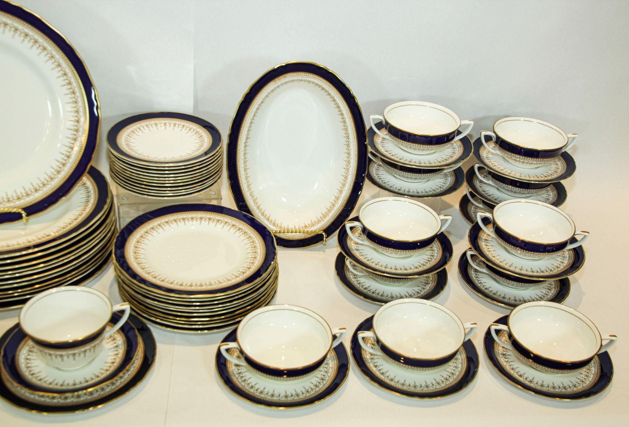 Royal Worcester Juego de 83 Piezas de Vajilla de Hueso Azul Regencia Inglaterra en venta 9