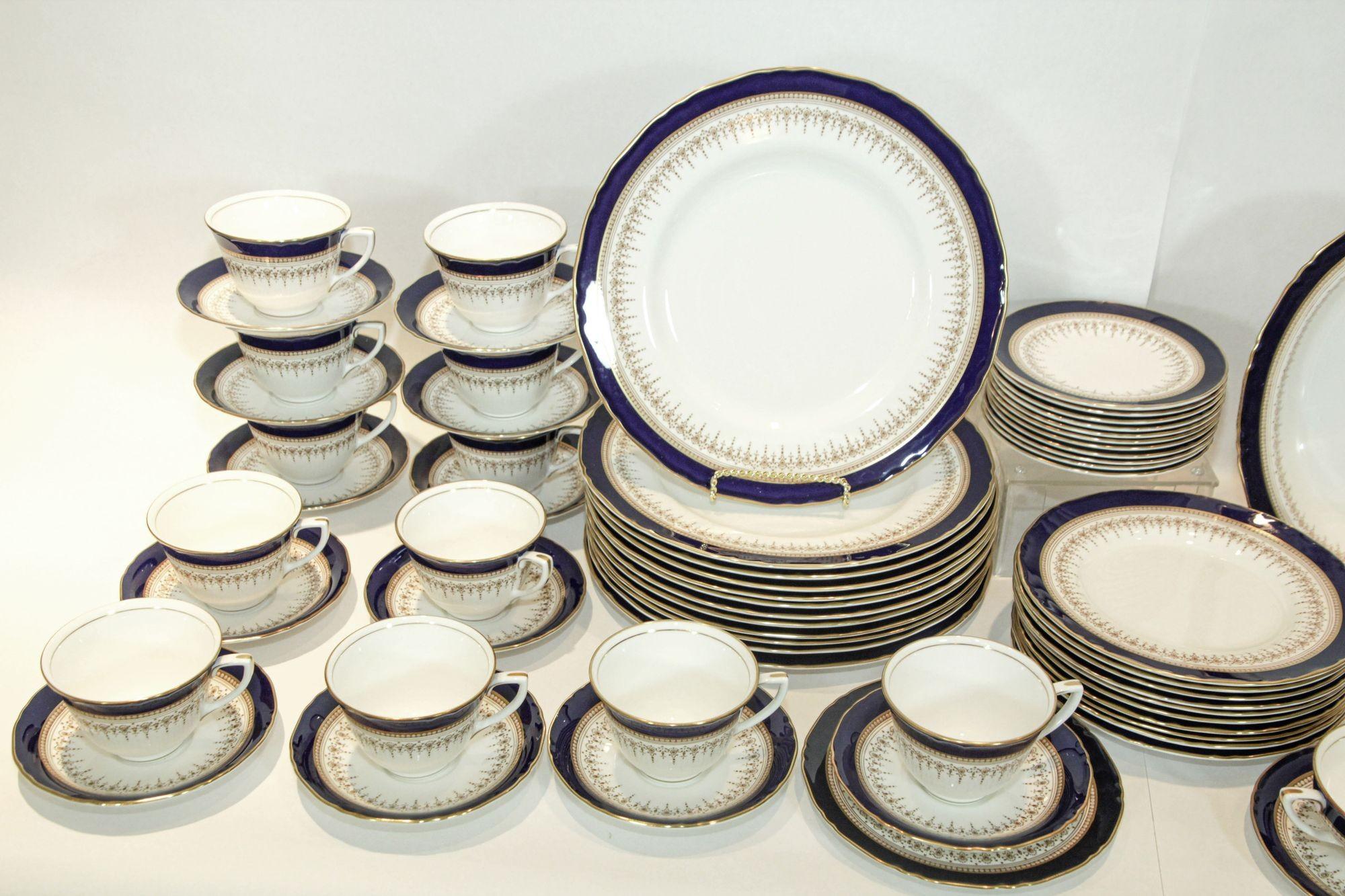Royal Worcester Juego de 83 Piezas de Vajilla de Hueso Azul Regencia Inglaterra en venta 10