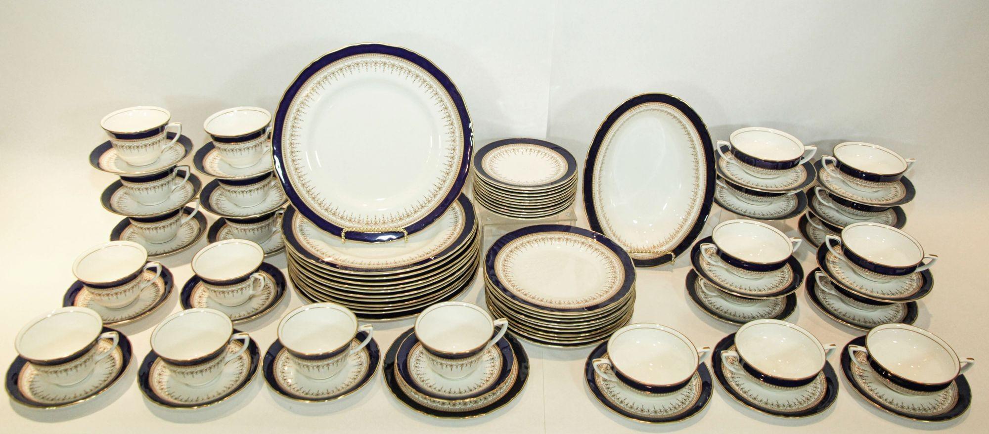 Royal Worcester Juego de 83 Piezas de Vajilla de Hueso Azul Regencia Inglaterra en venta 11