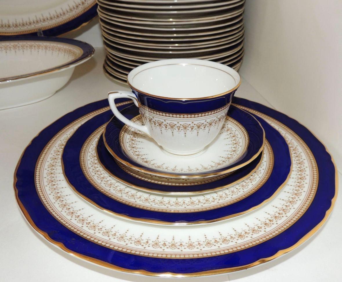 Royal Worcester Juego de 83 Piezas de Vajilla de Hueso Azul Regencia Inglaterra Porcelana en venta