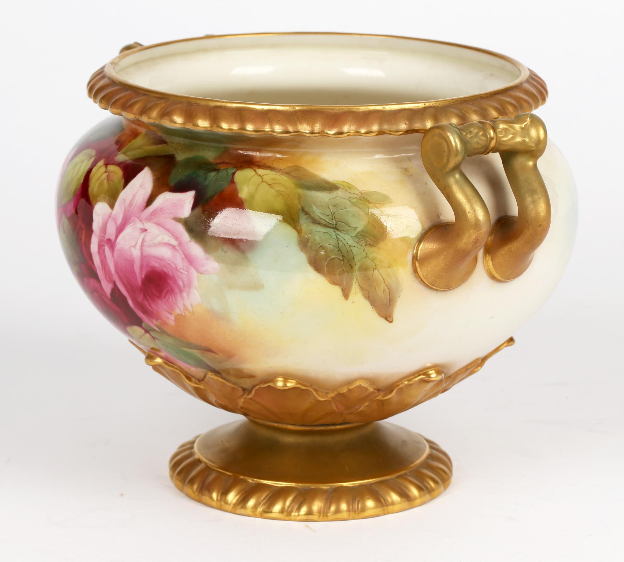 Royal Worcester Rose Painted Twin Handled Porcelain Bowl By Jack Southall 7