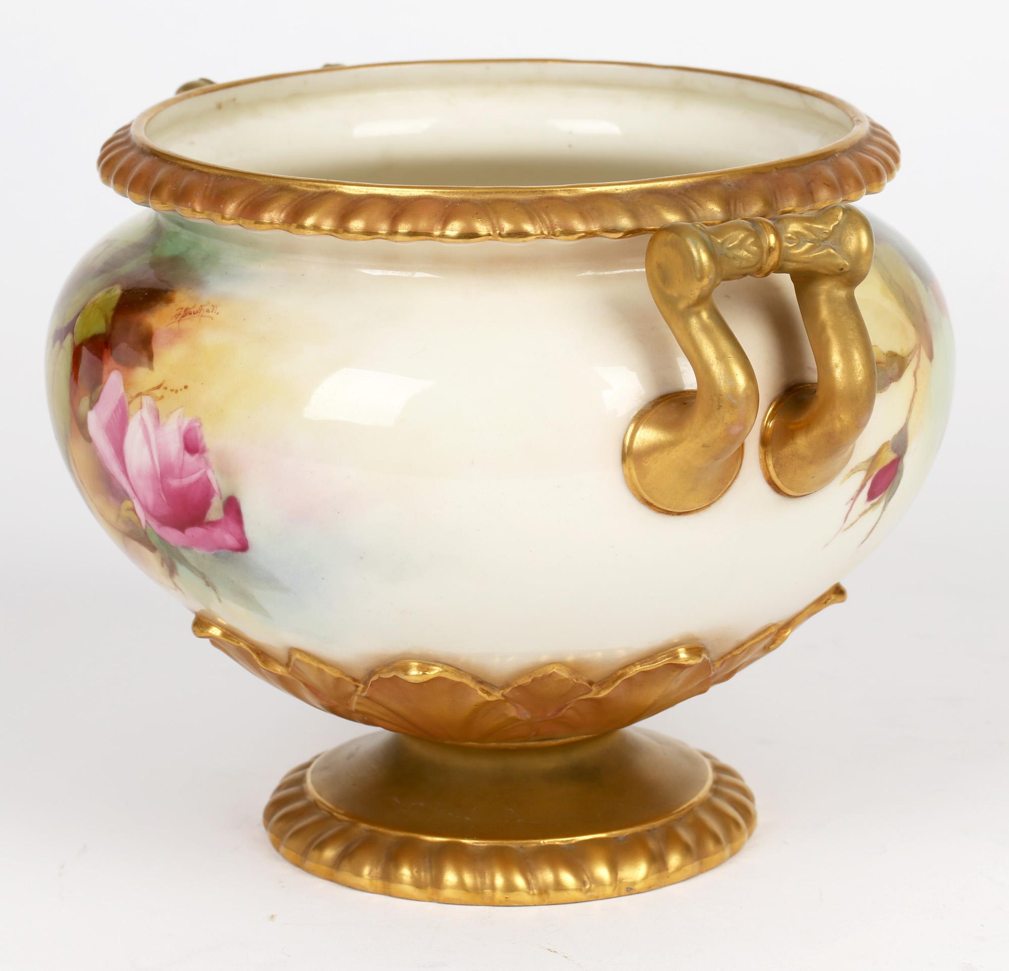 20th Century Royal Worcester Rose Painted Twin Handled Porcelain Bowl By Jack Southall