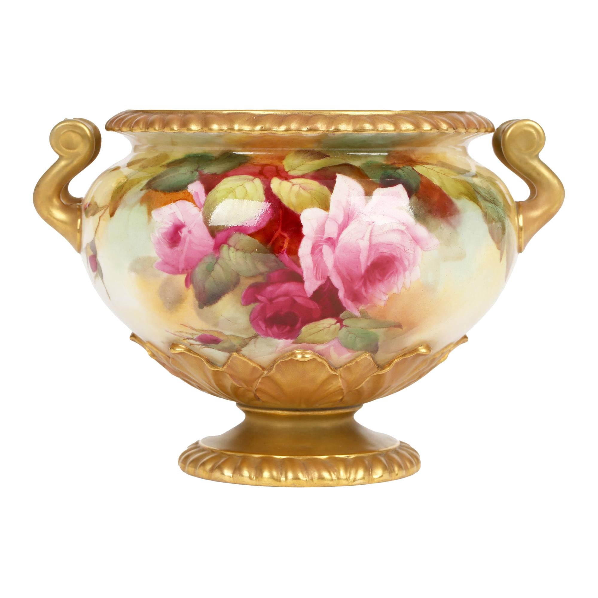 Royal Worcester Rose Painted Twin Handled Porcelain Bowl By Jack Southall