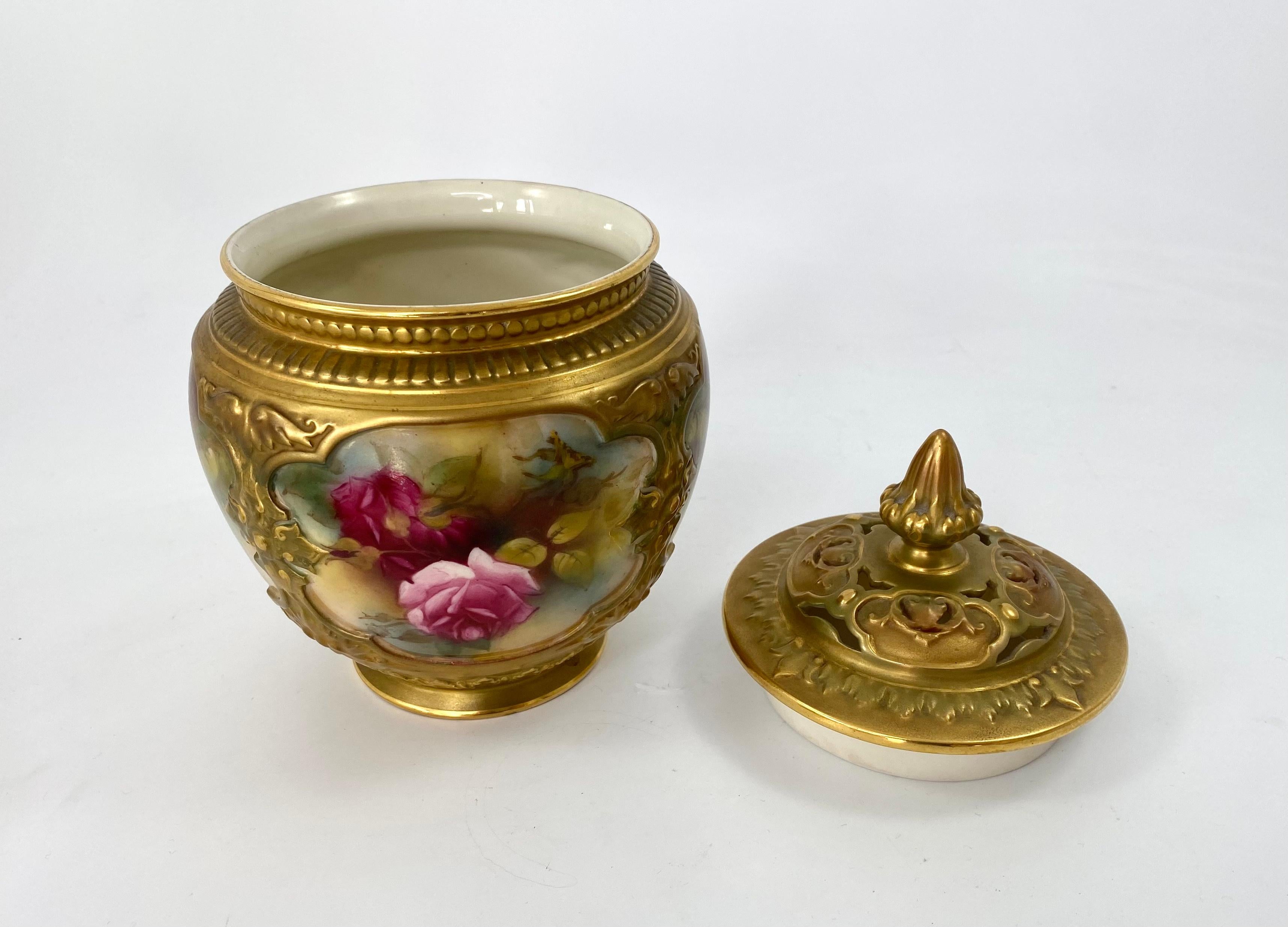 Fired Royal Worcester Roses Pot Pourri, Dated 1913