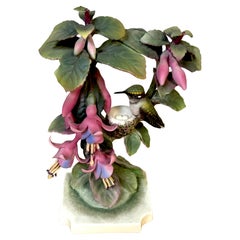 Used Royal Worcester Ruby Throated Hummingbird by Dorothy Doughty with Custom Crate