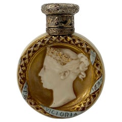 Antique Royal Worcester Scent Bottle, Queen Victoria Jubilee, 1887