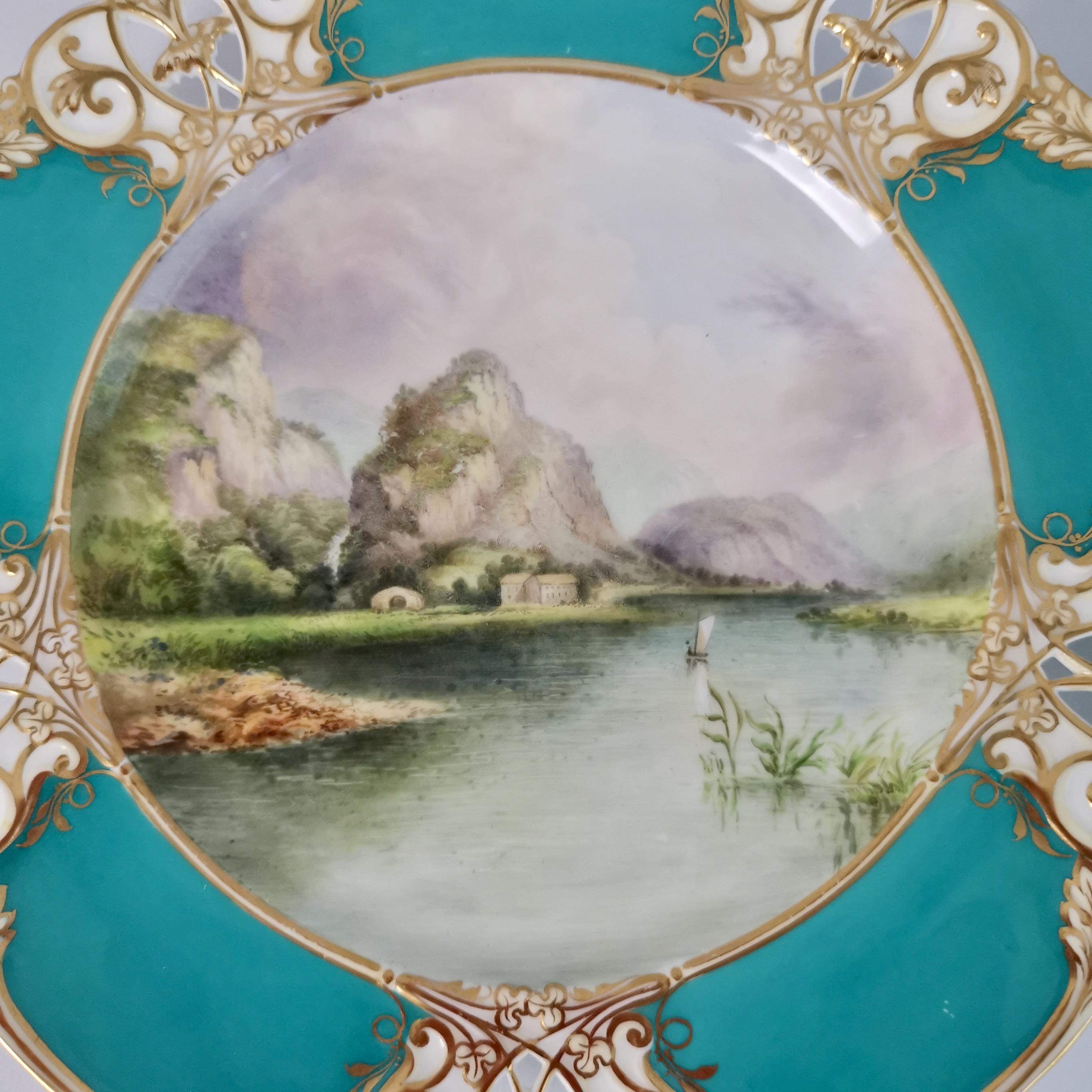 Late 19th Century Royal Worcester Set of Four Plates, Green, Landscapes Attr. R.Perling, ca 1870