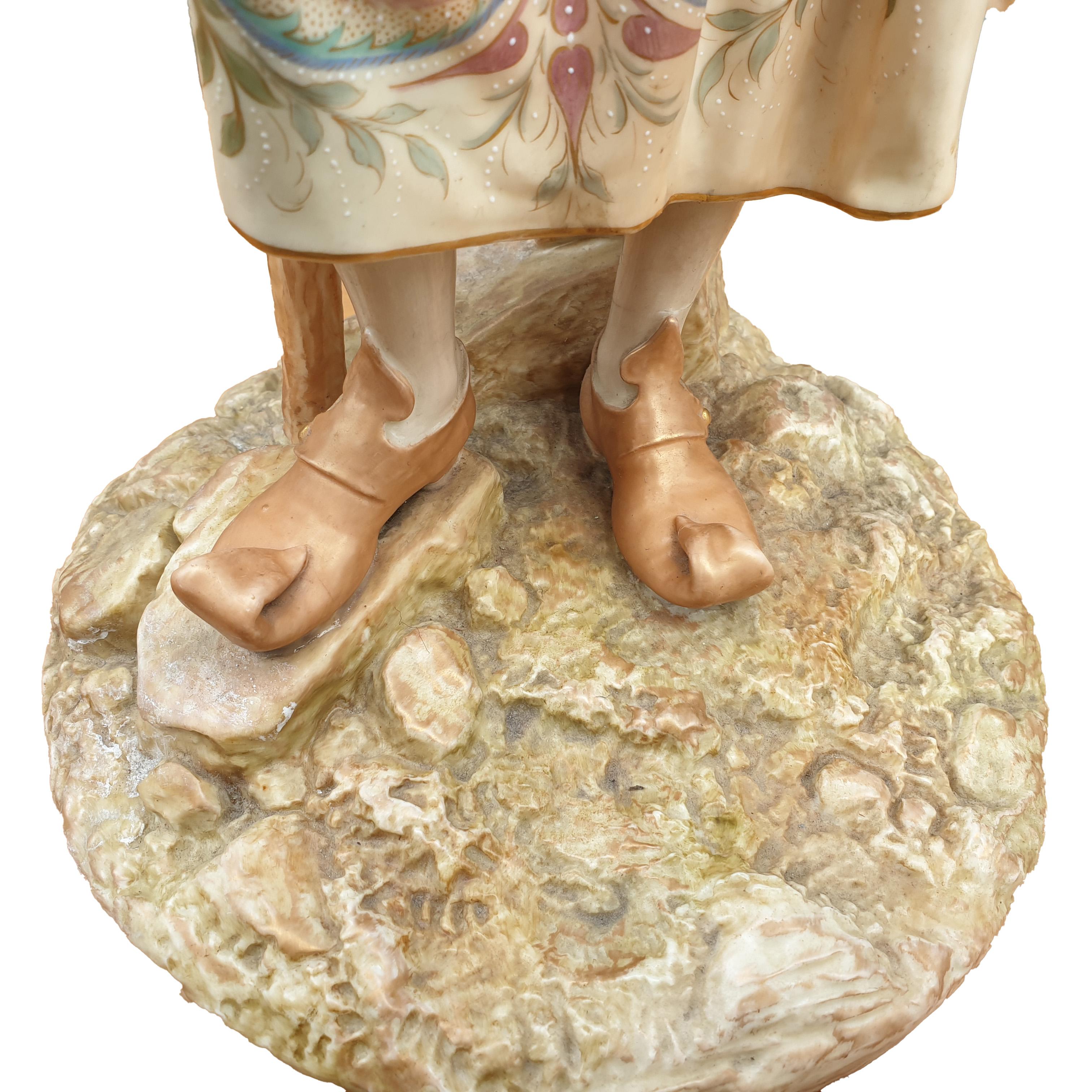 Royal Worcester Shepherdess Figure Signed by James Hadley For Sale 5