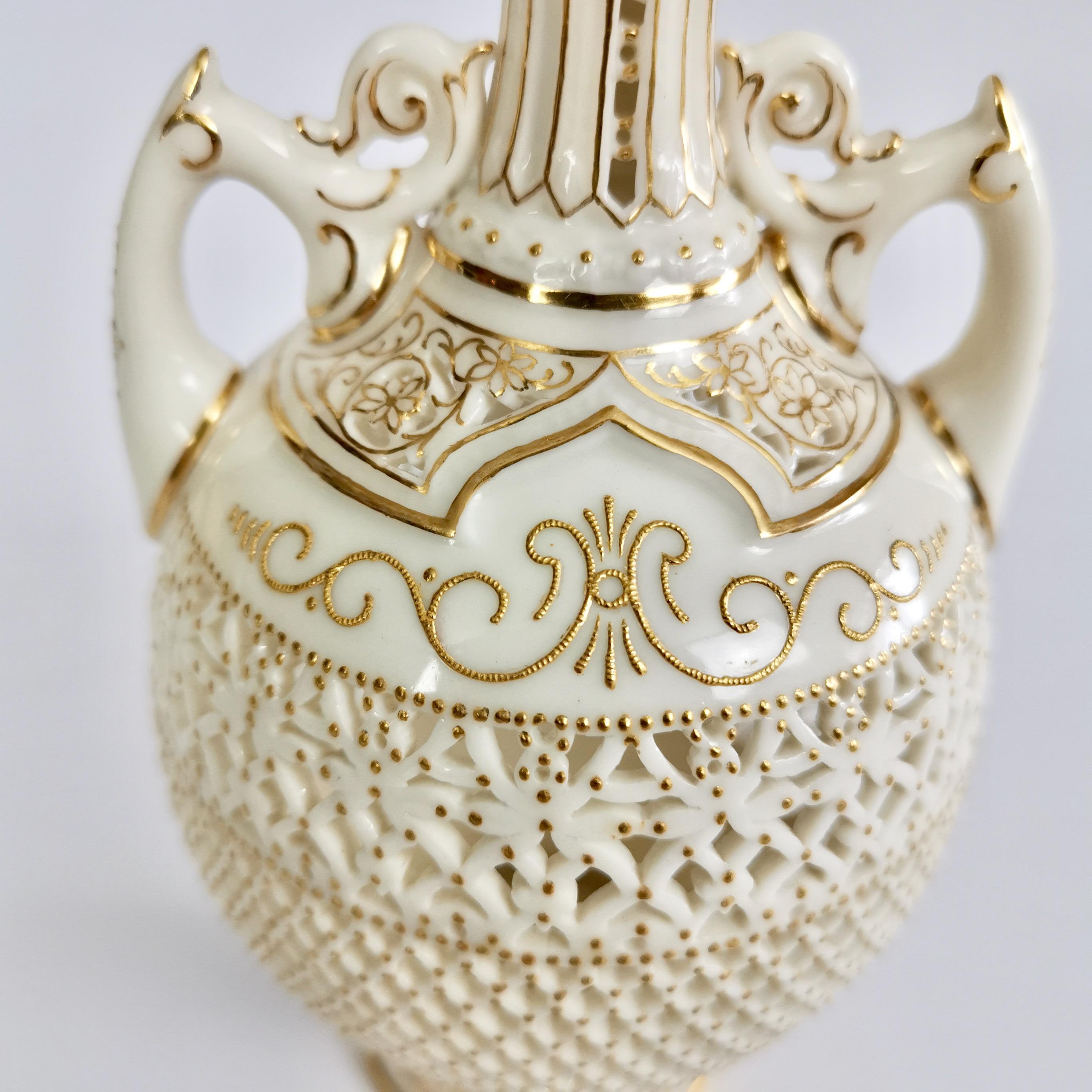 Royal Worcester Small Persian Porcelain Vase, Reticulated George Owen, 1917 3