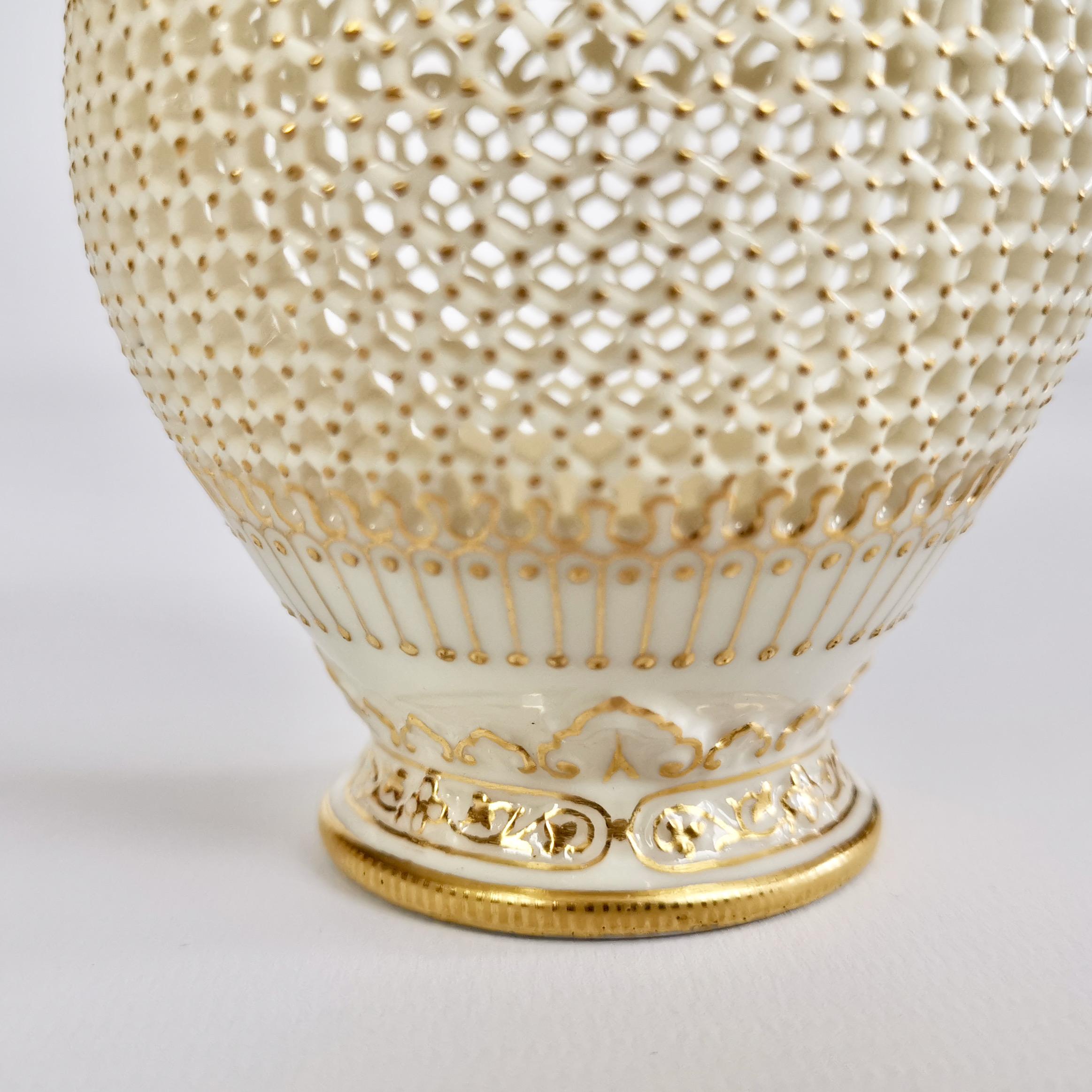 Royal Worcester Small Persian Porcelain Vase, Reticulated George Owen, 1917 8