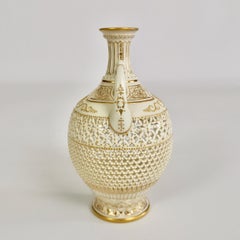 Royal Worcester Small Persian Porcelain Vase, Reticulated George Owen, 1917